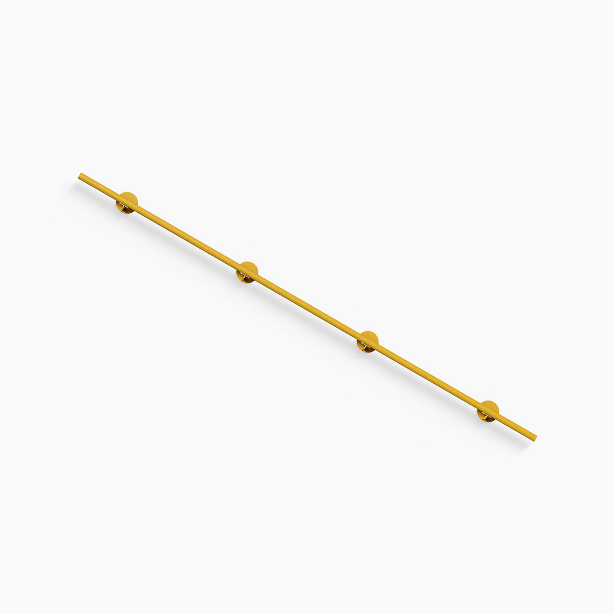 Grip Stair Rail in a gold finish with four round wall mounts for secure stairway support