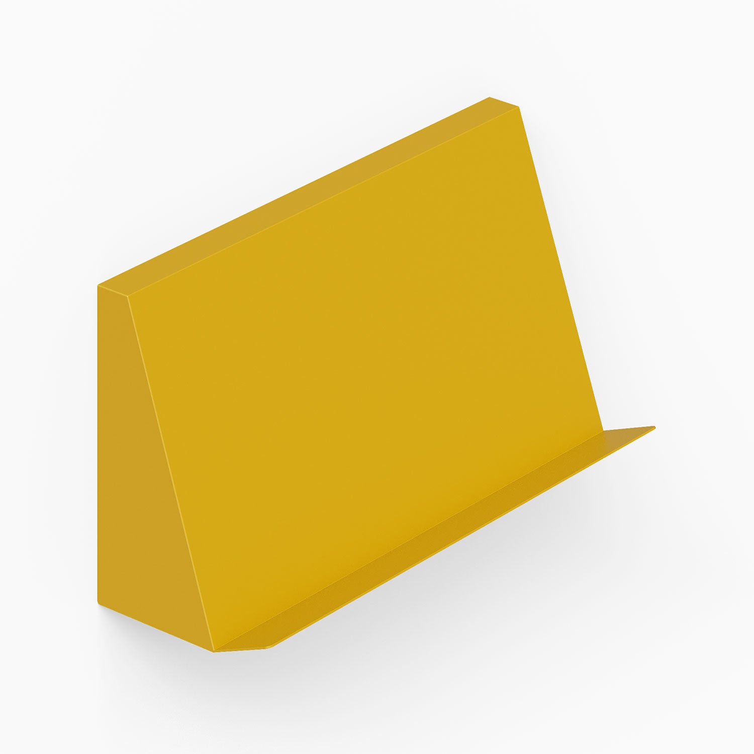 Minimalist yellow metal Issue Book + Magazine Wall Display mounted on a white wall, designed for functional and stylish organization.