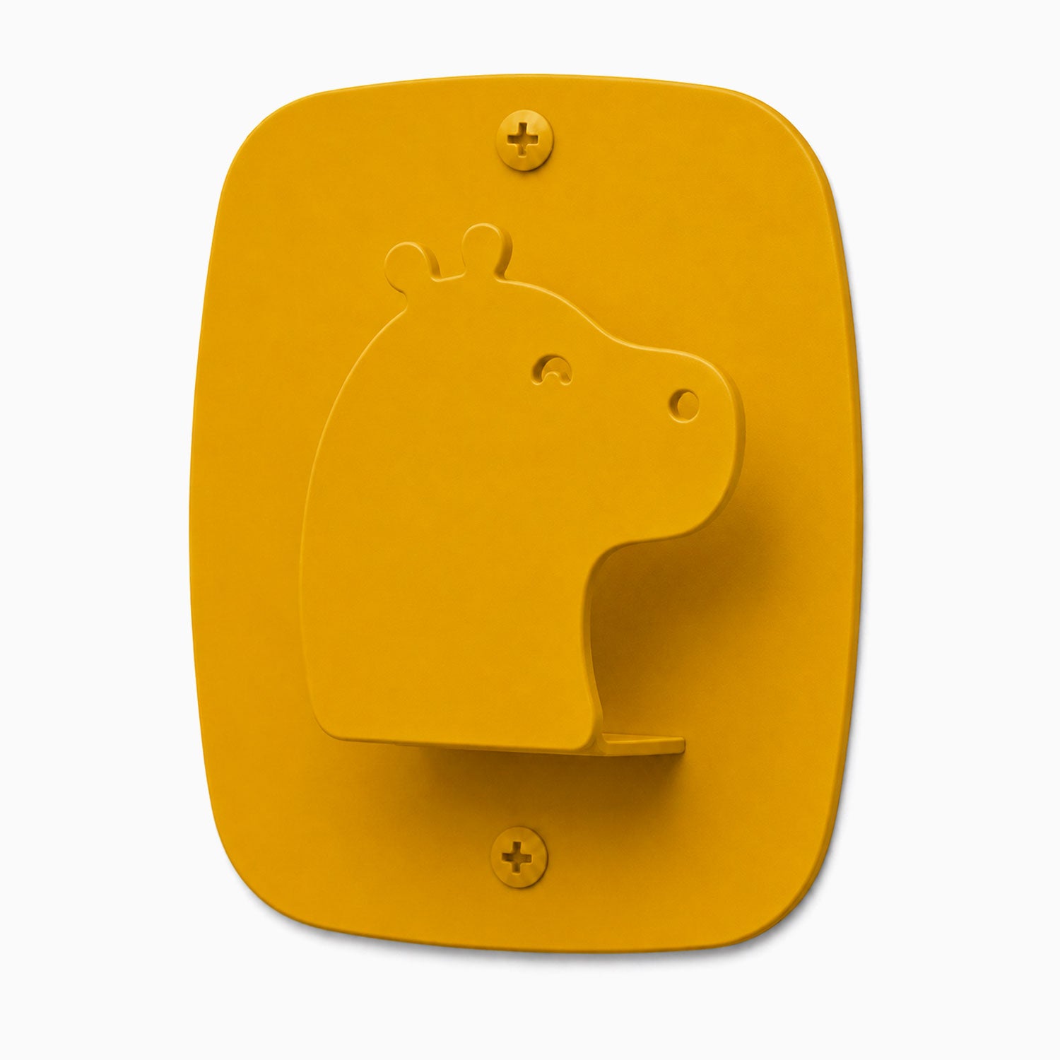 Kiddo Hooks wall hook in a honey mustard color shaped like a hippo, made from durable mixed materials for organizing kids’ spaces.