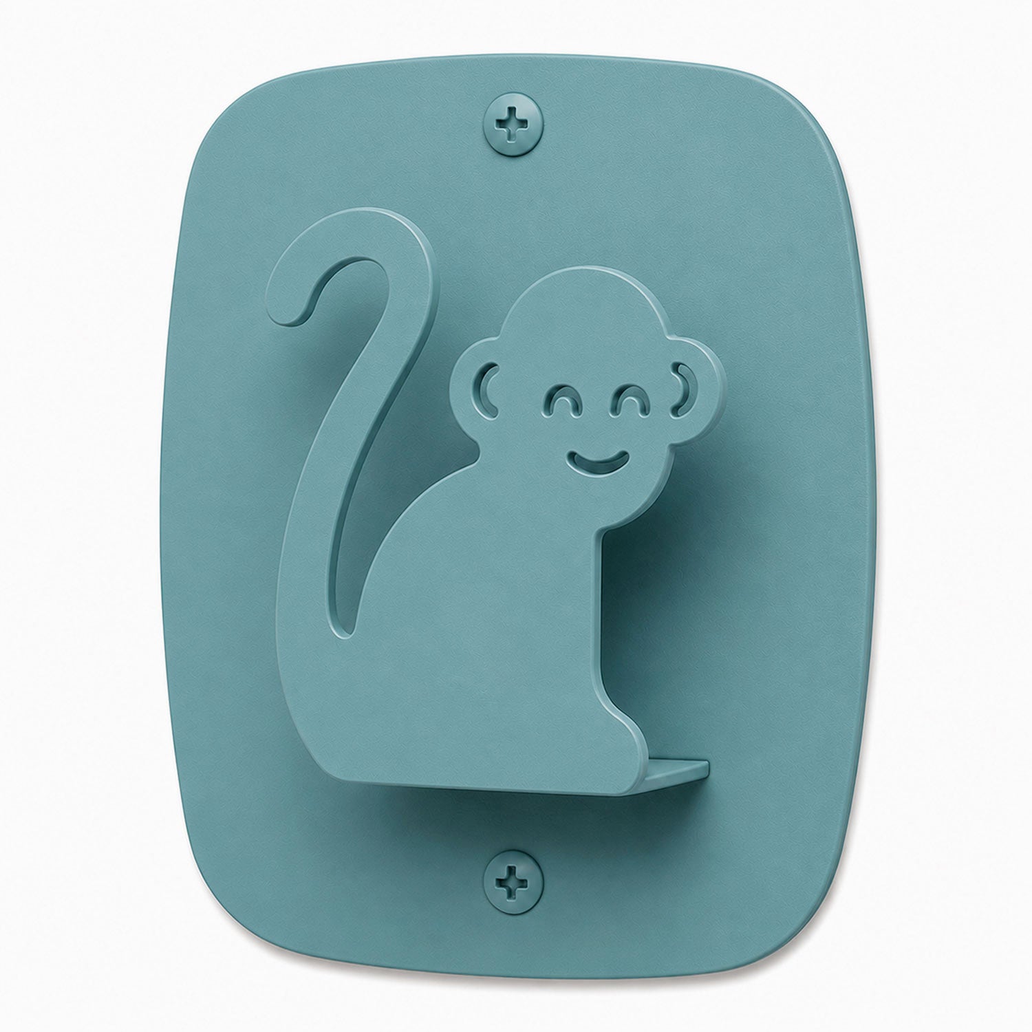 Kiddo Hooks wall hook in playful monkey shape made of durable steel with a matte blue finish for functional and decorative wall organization.