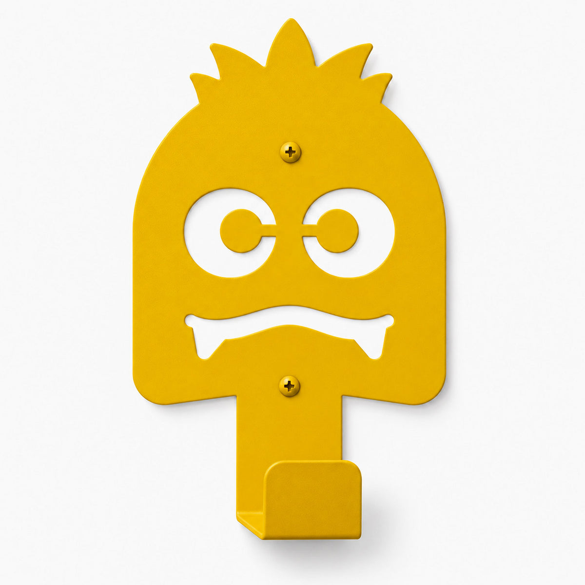 Little Hangups yellow monster wall hook with playful face for organizing coats bags and accessories in a fun entryway display