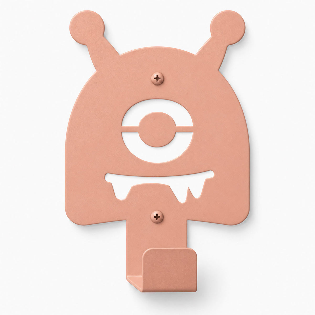 Little Hangups playful coral wall hook with a whimsical monster face for hanging coats bags or decor