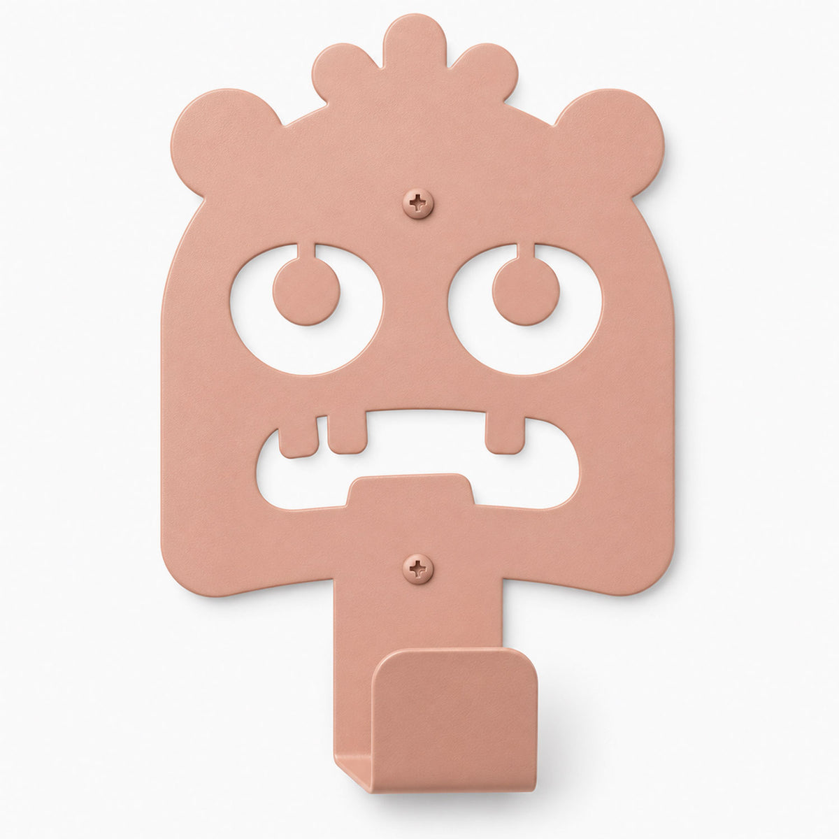 Little Hangups pink monster shaped wall hook with playful eyes and teeth for organizing coats bags and accessories