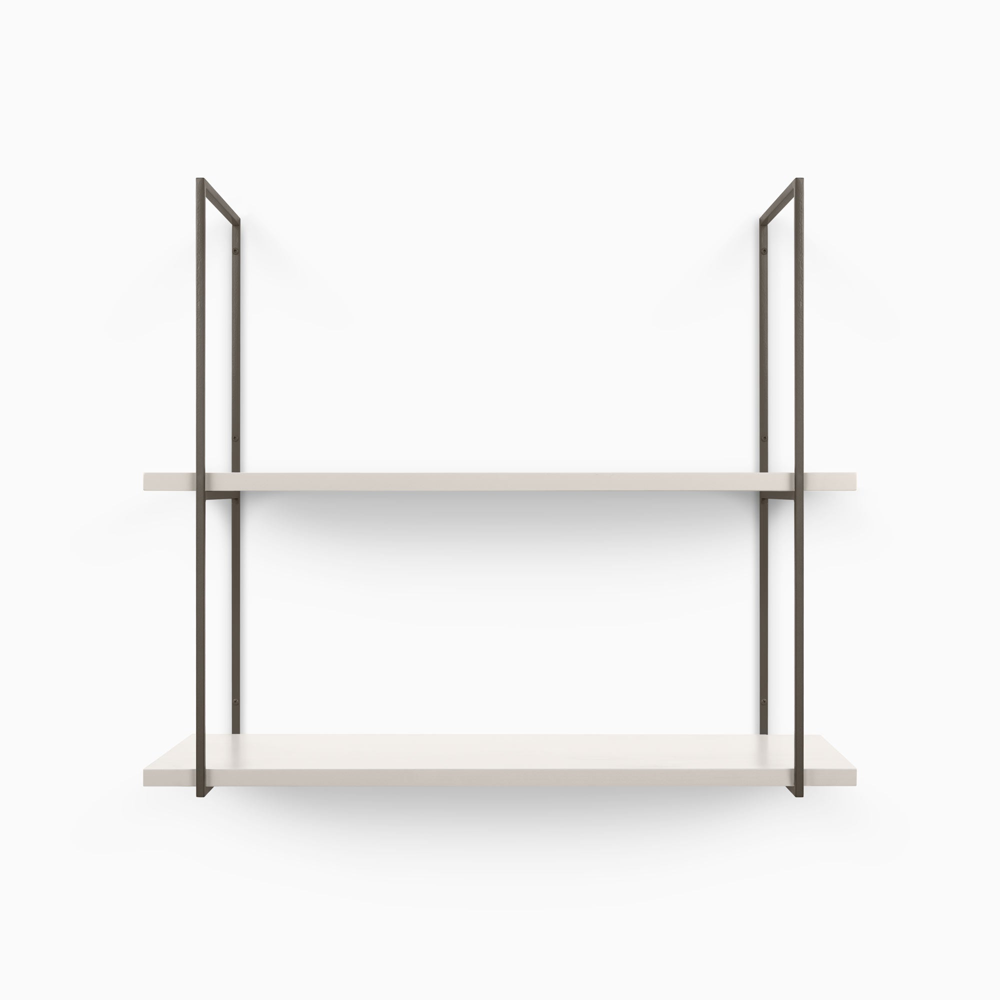 Lloyd Concretey 2 Tiered Shelf with minimalist design and metal floating shelf brackets for organized wall display
