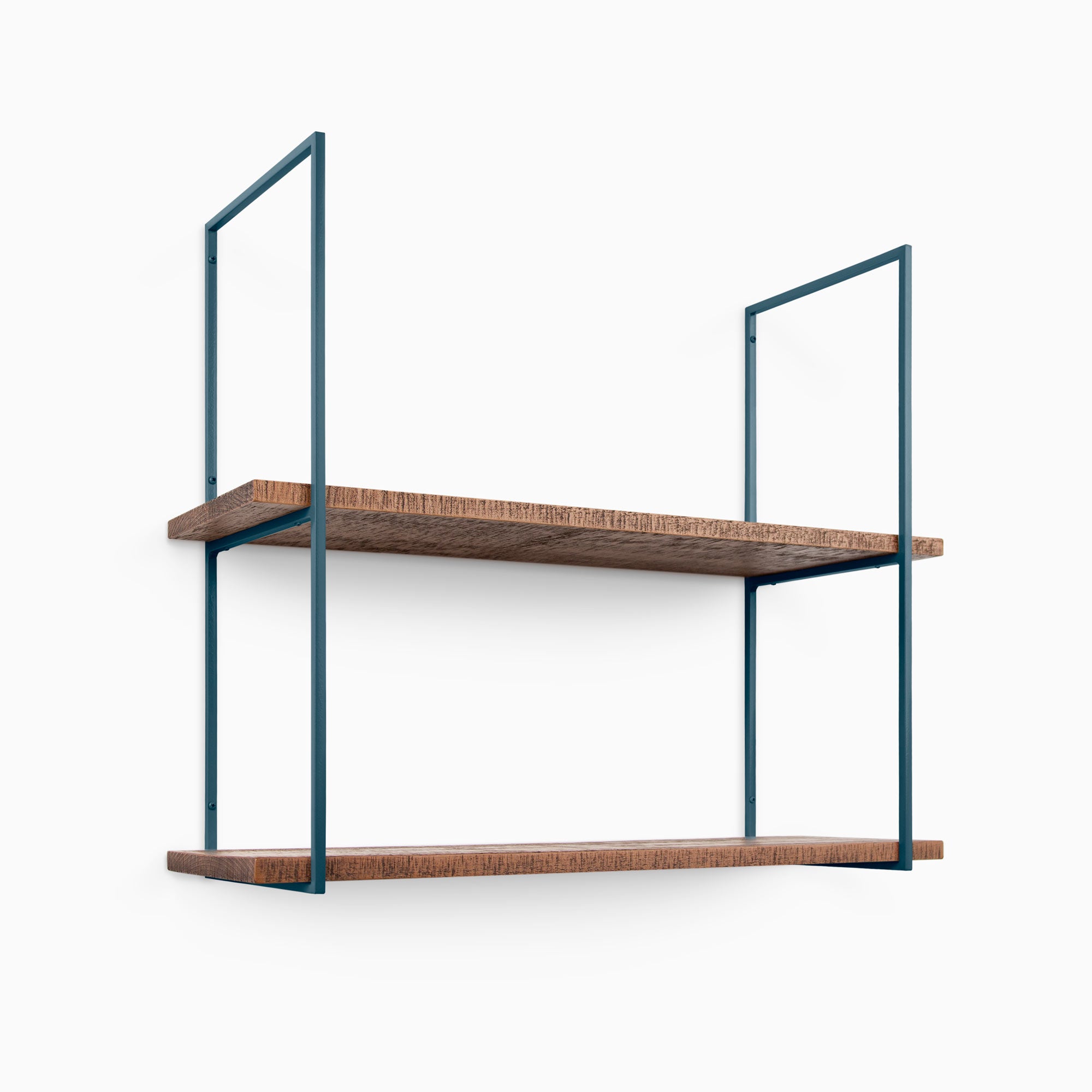 Lloyd Nutmeg Rustic 2 Tiered Shelf with minimalist metal frame and wood floating shelves by Shelfology for wall display and organization