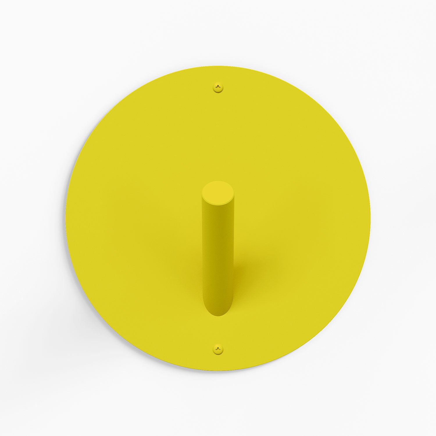 Mega Peggy Round 1 Wall Hook in vibrant yellow steel with oversized round backplate for functional wall hooks and organized display spaces
