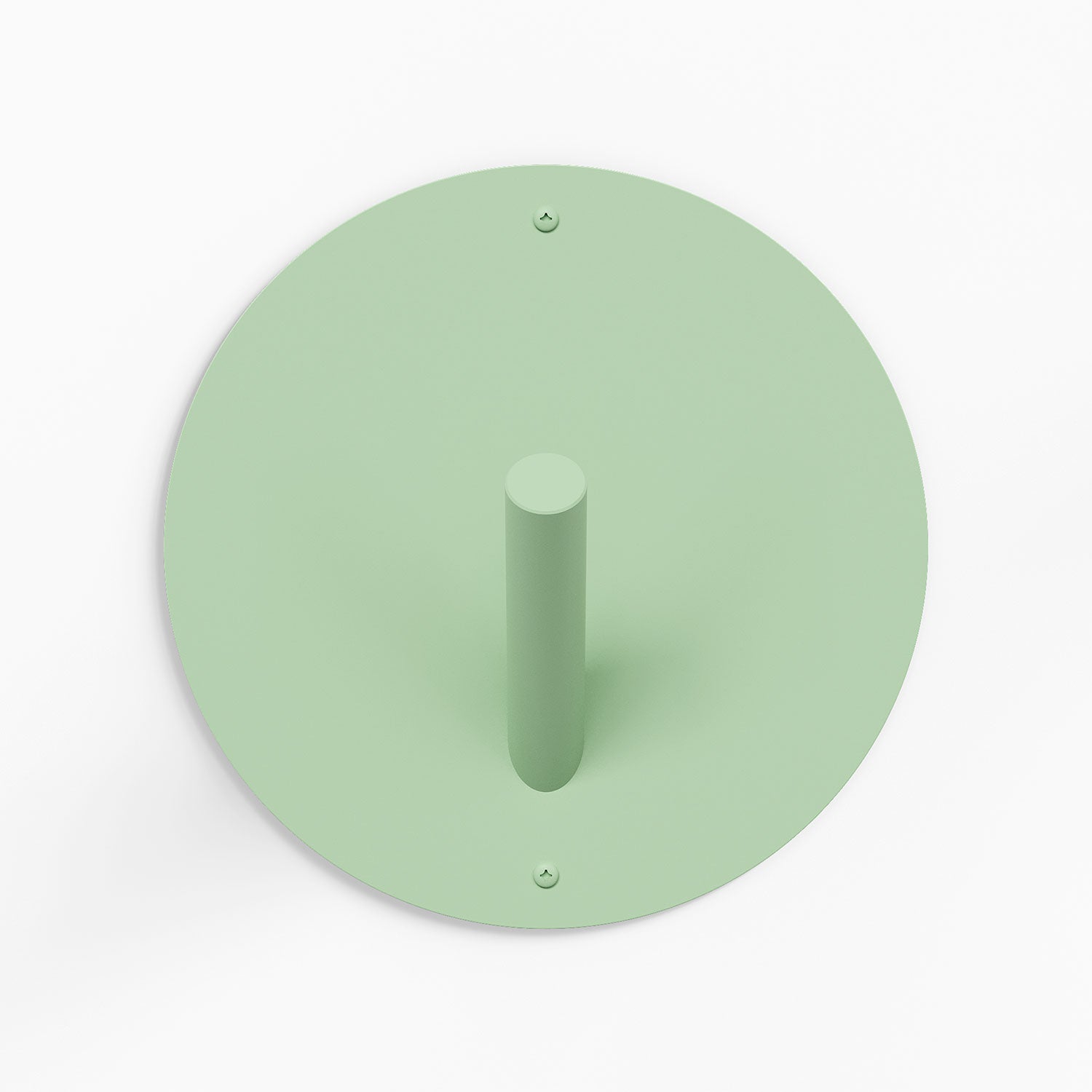 Mega Peggy Round 1 Wall Hook in soft green steel with oversized circular base for strong, minimalist wall organization and display