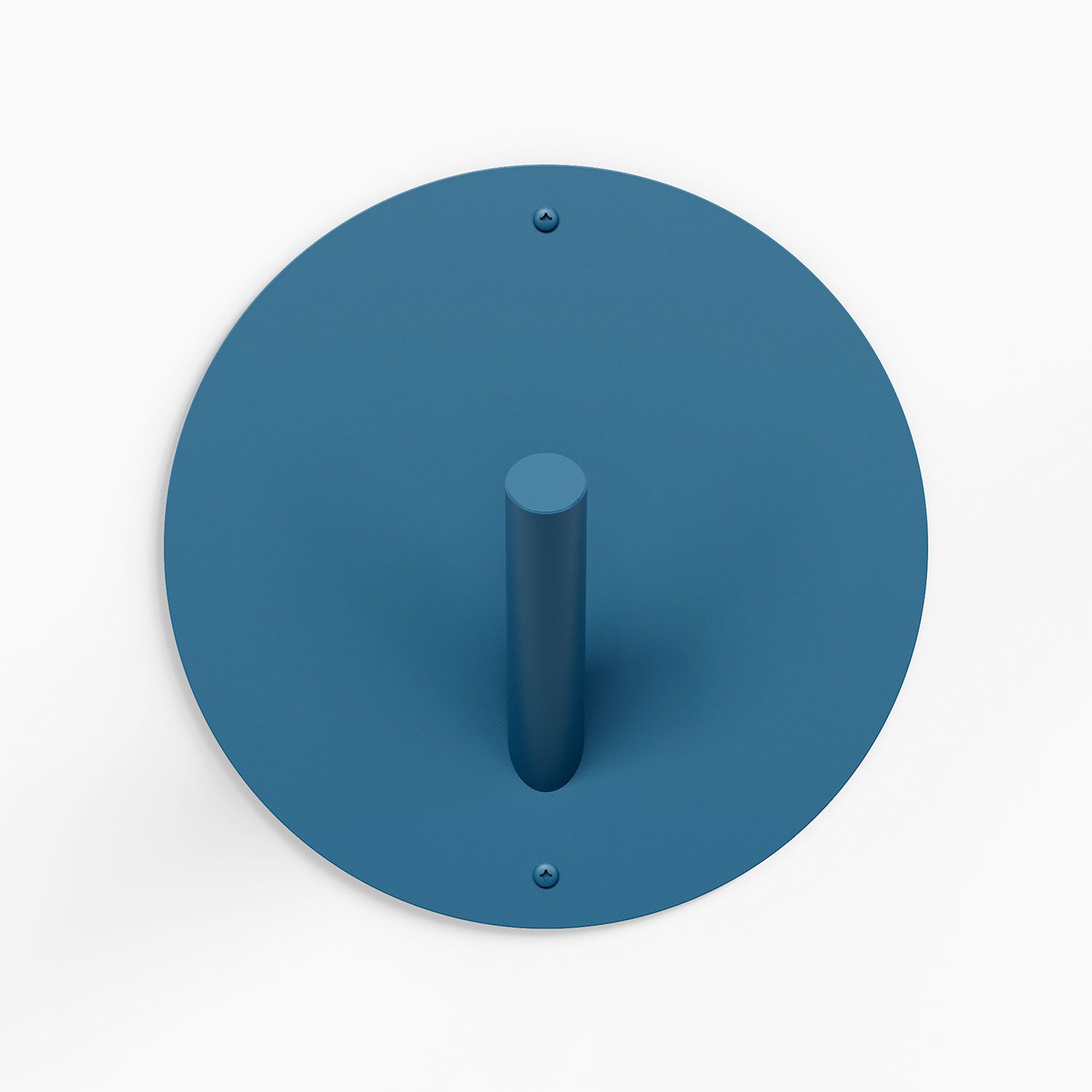 Mega Peggy Round 1 Wall Hook in shelfgeek blue steel with oversized round plate for strong, minimalist wall hooks and display