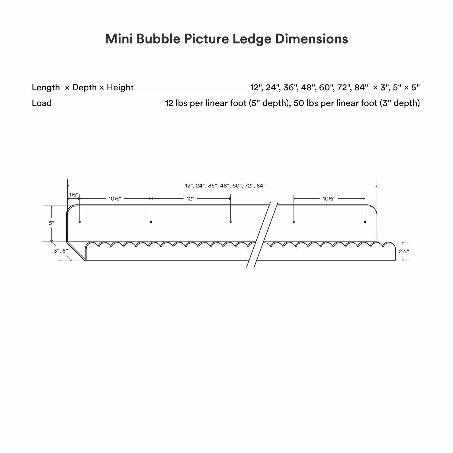 Mini Bubble Picture Ledge with compact bubble pattern in steel, designed for sleek wall display and efficient organization.
