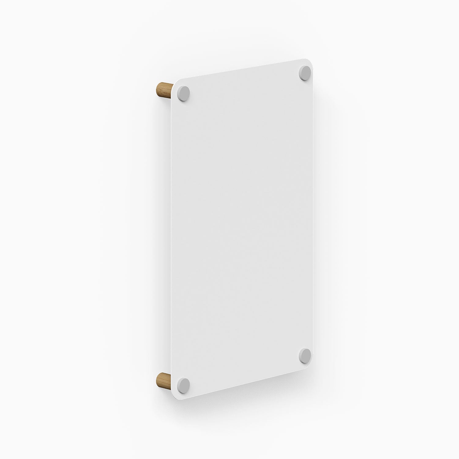 Morgan Magnet Board with minimalist white magnetic surface mounted on wood and metal hardware, designed for functional wall organization.