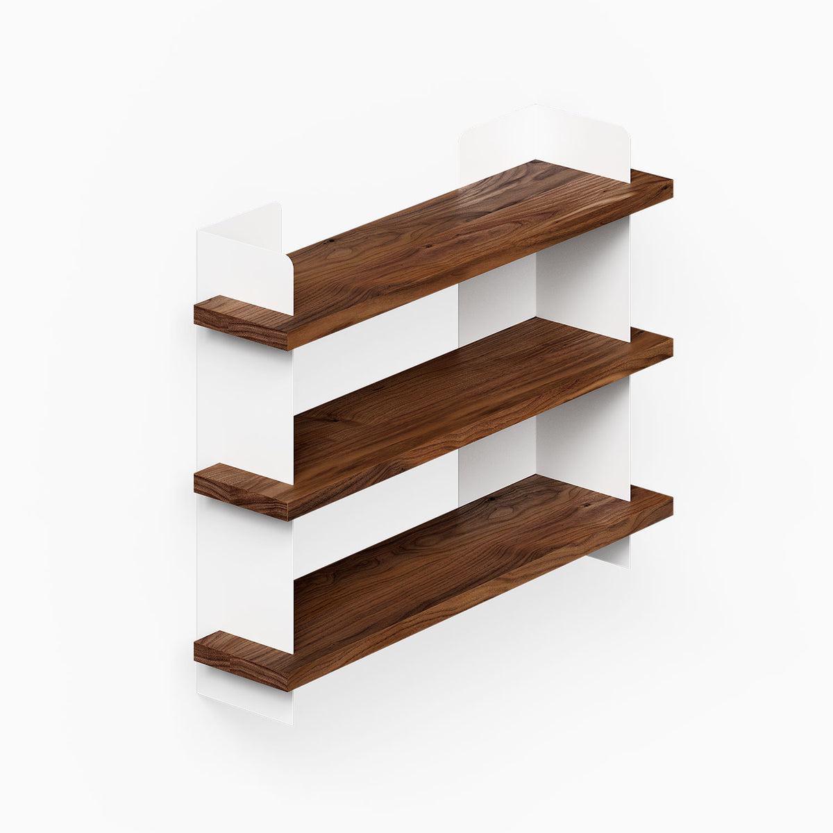 Nigel Bookshelf with three dark wood shelves and white side panels for organized wall display and decor