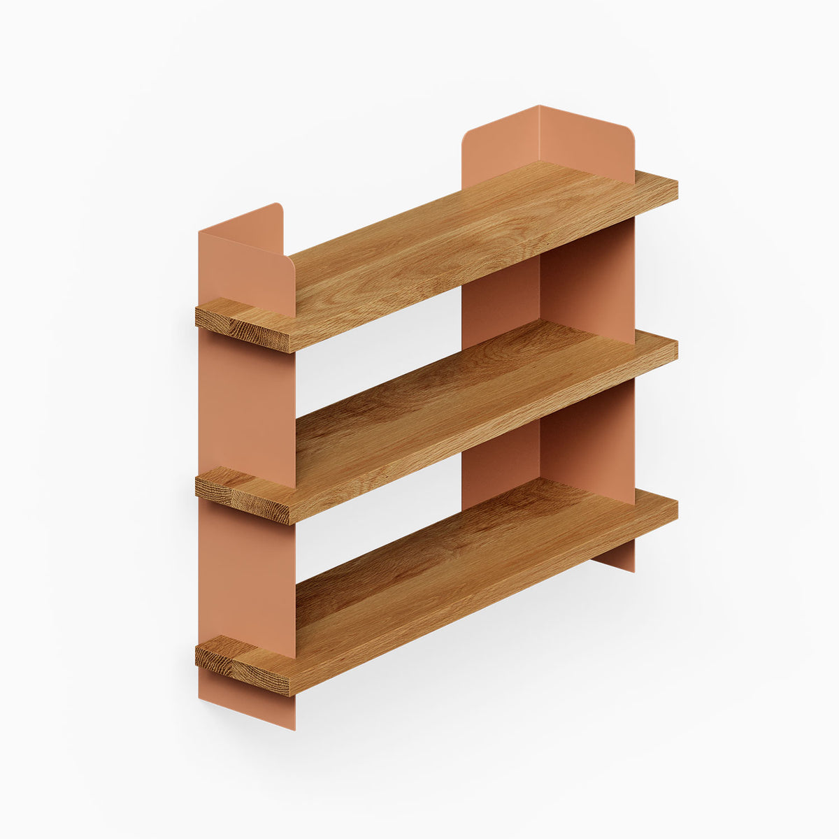 Nigel Bookshelf with three wood shelves and contrasting steel side panels for organized wall display