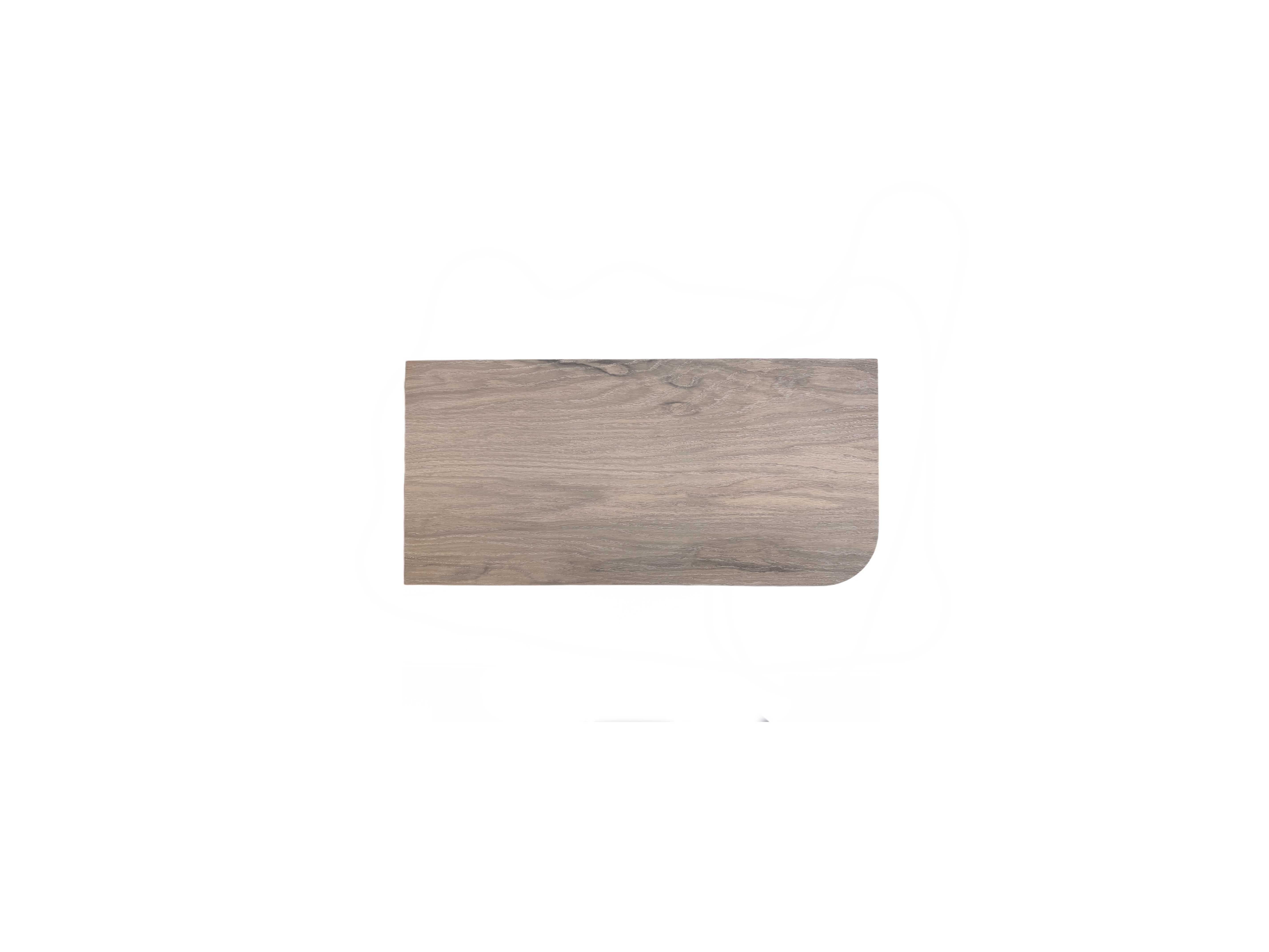 Clearance | Aksel RADius Glazed White Oak Shelf | 25.125" L x 12" D x 1.75" Th with smooth rounded edge, solid white oak wood surface for elegant wall display and organization.