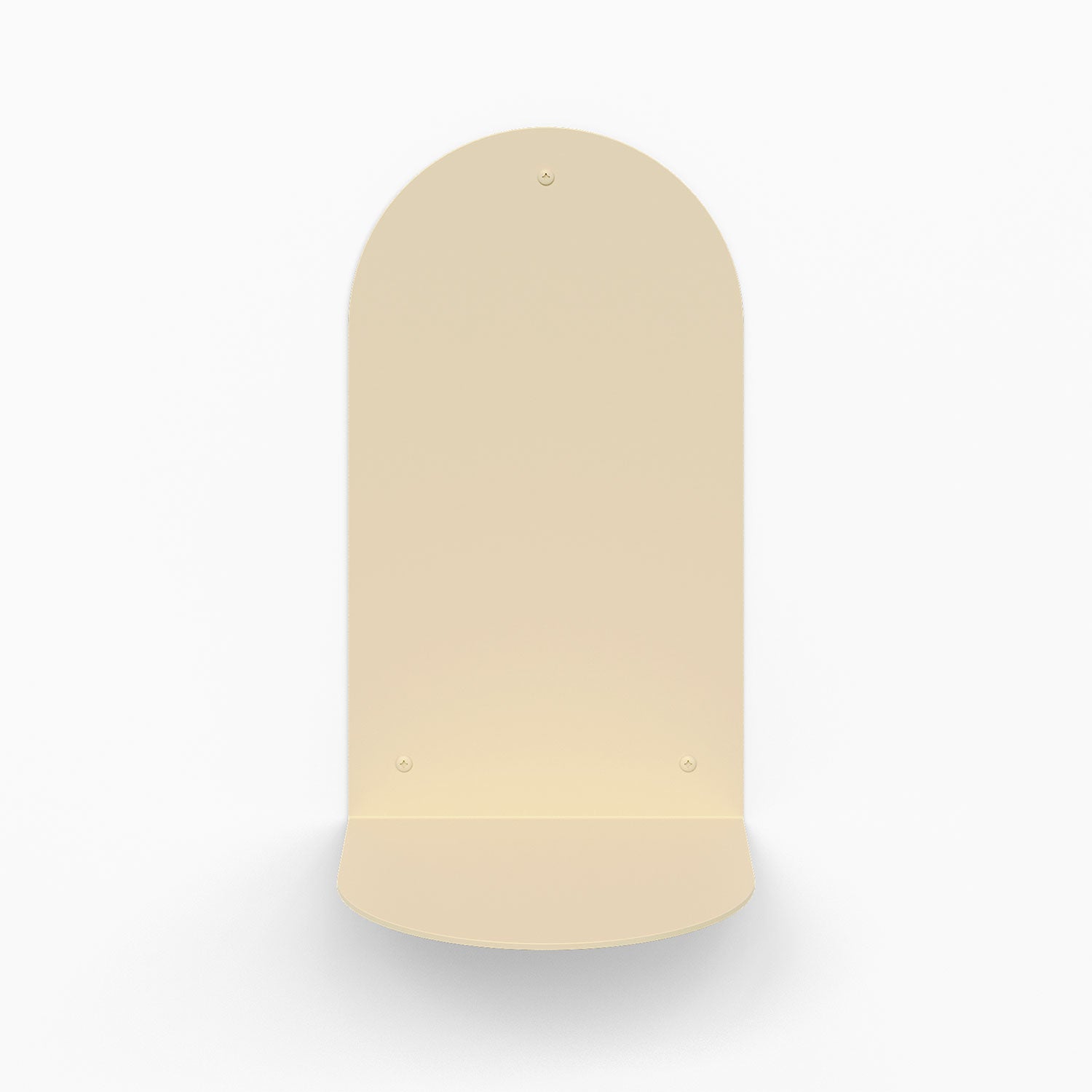 Perch Round Plant Shelf in matte dune steel with smooth rounded ledge and tall arch back for stylish wall display and organization