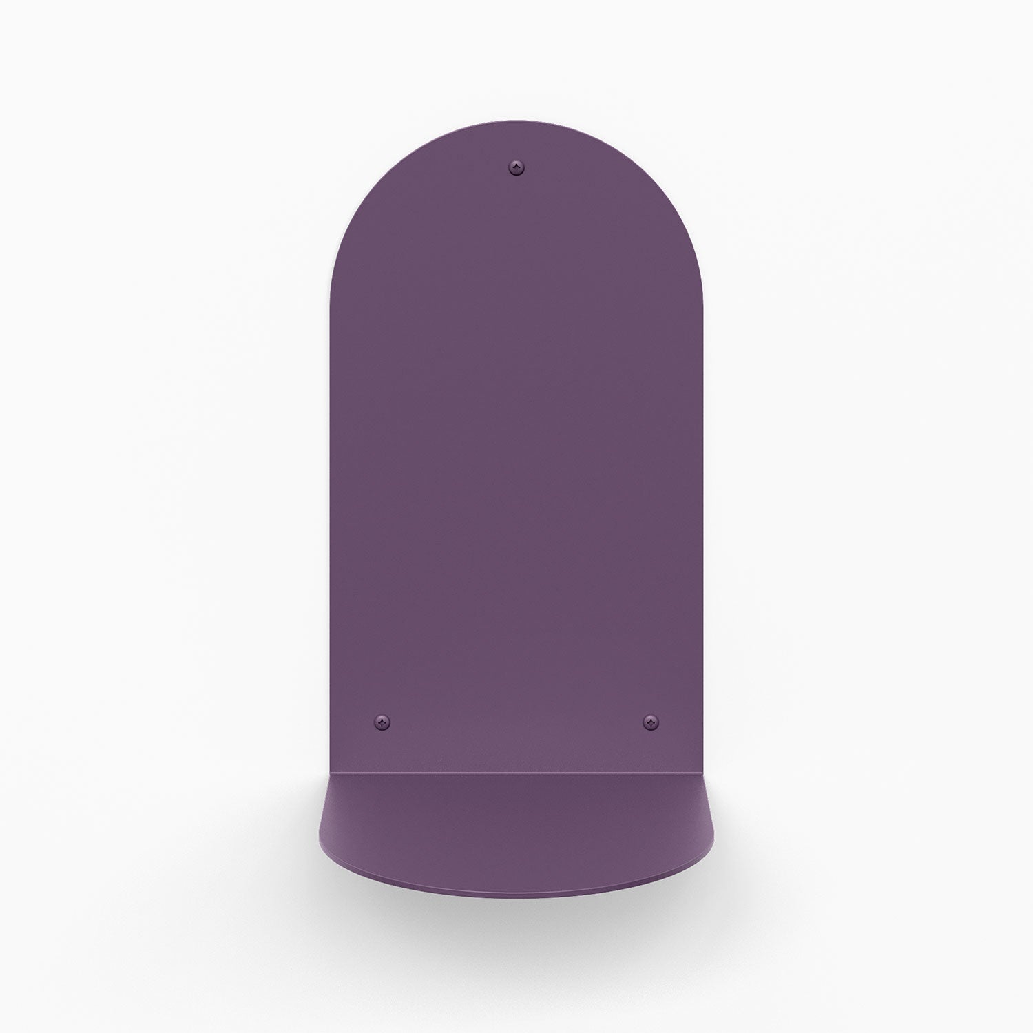 Perch Round Plant Shelf in matte purple steel with smooth rounded ledge and tall arched back for modern wall display and organization