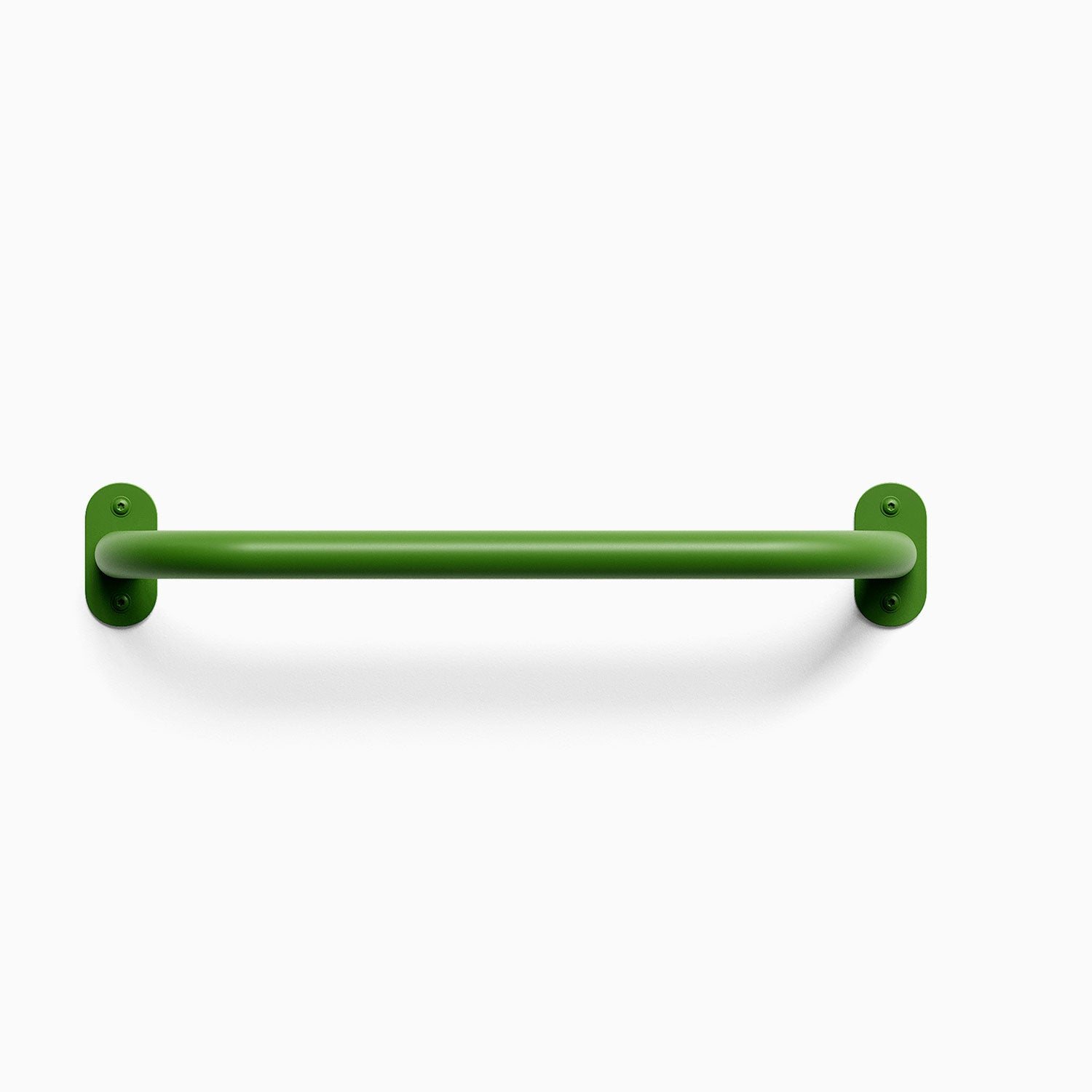 Front view of a limewire colored Randle monkey bar handle. Fasteners are visible, mounted against a white wall background.