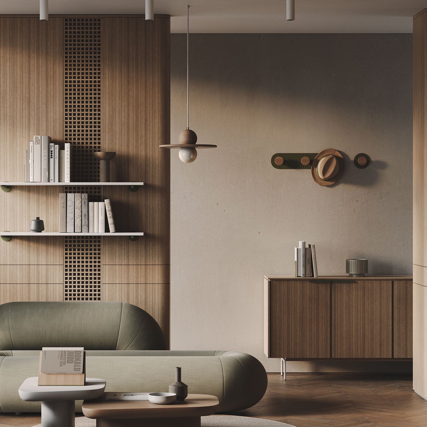 Clearance — Runda Coat Rack 5 with five mixed-material hardwood pegs on a dark metal base for elegant wall hooks and organization