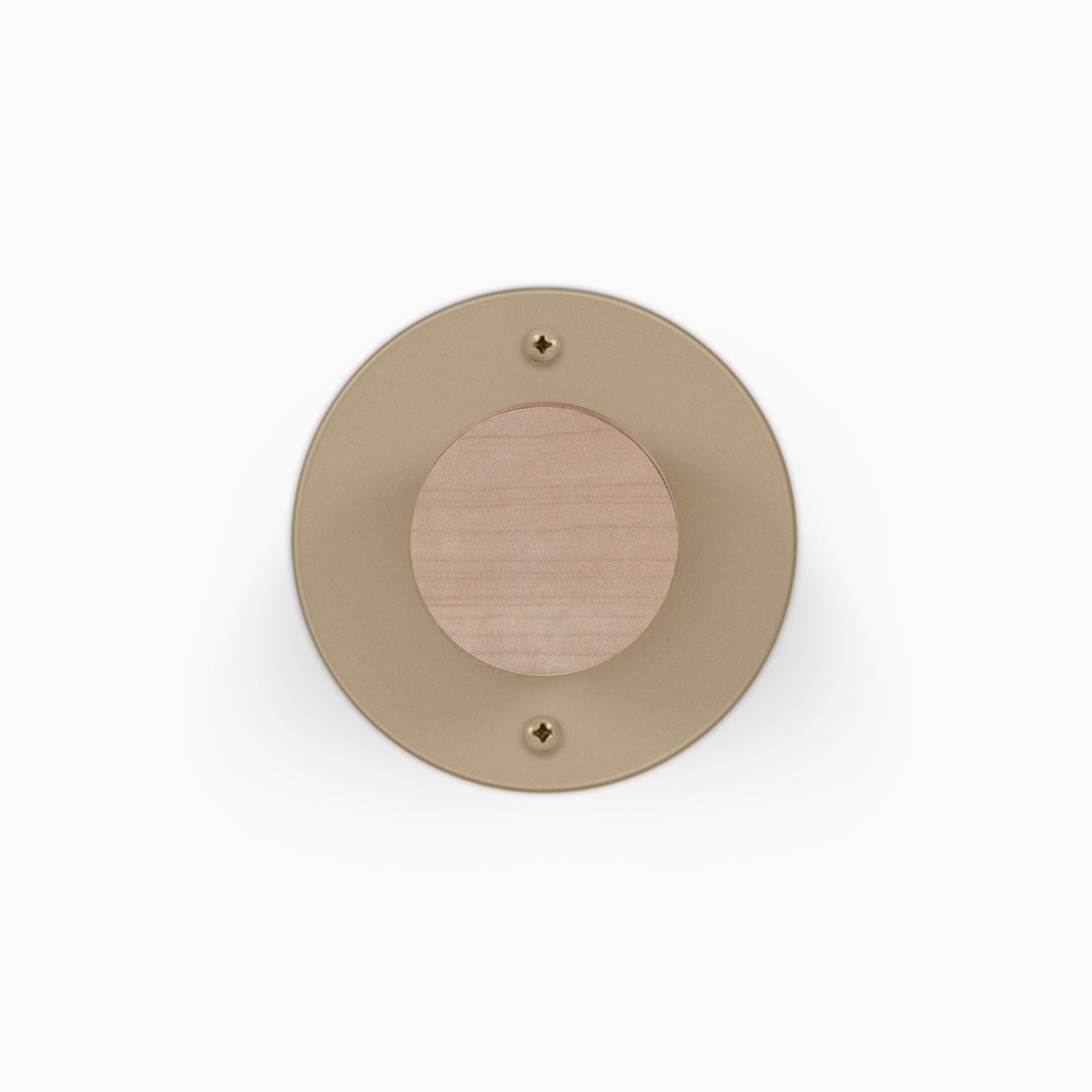 Runda Coat Rack 1 round wood and metal wall hook with visible mounting screws on a white background