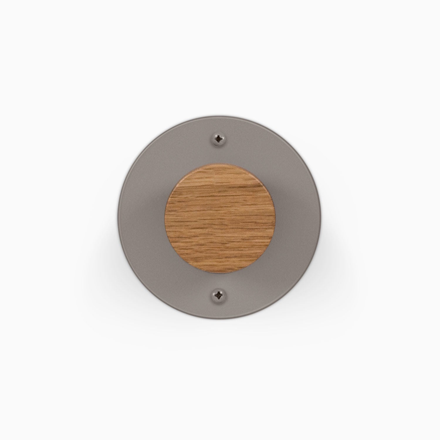 Runda Coat Rack 1 round gray metal wall hook with solid hardwood accent and two mounting screws