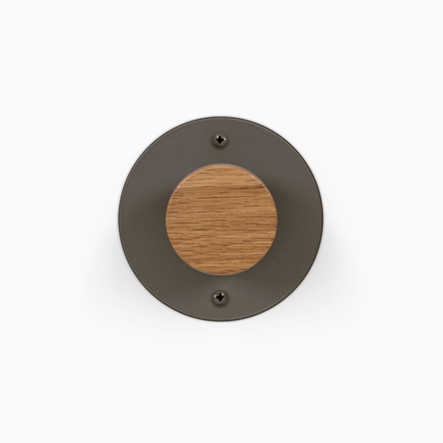 Runda Coat Rack 1 circular wall hook with a dark metal plate and round solid hardwood accent