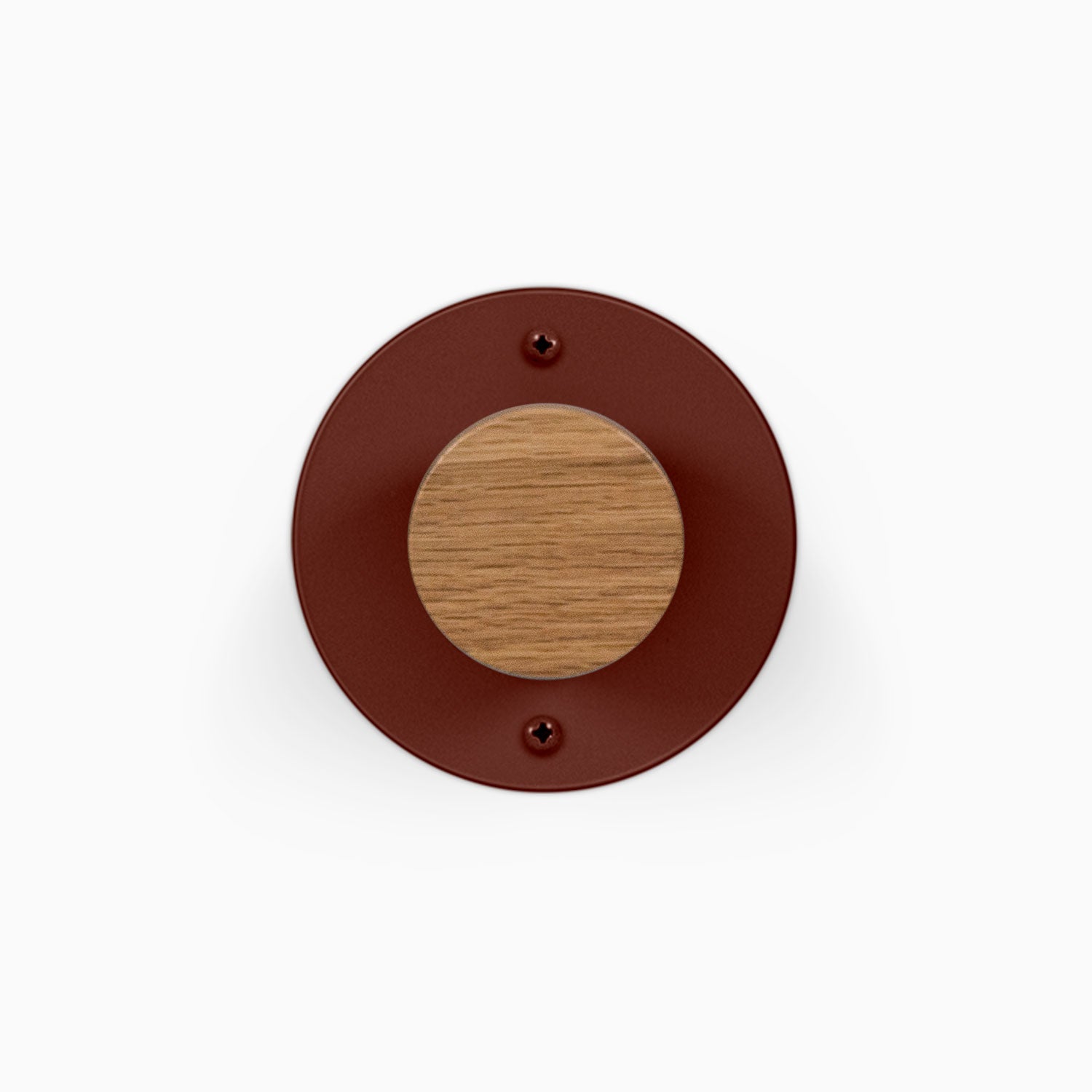 Runda Coat Rack 1 round wood and metal wall hook in rust red with two mounting holes