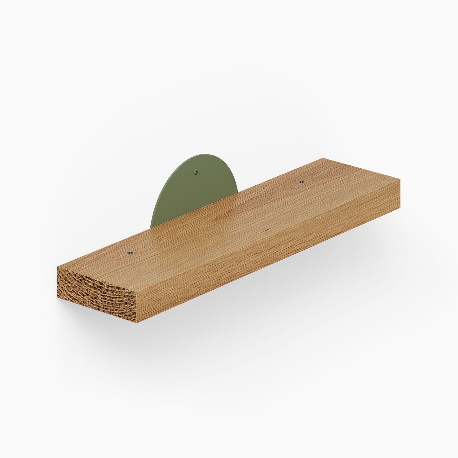 Shortie Deux Wall Shelf featuring minimalist solid hardwood design with metal bracket in muted green, ideal for functional wall organization.