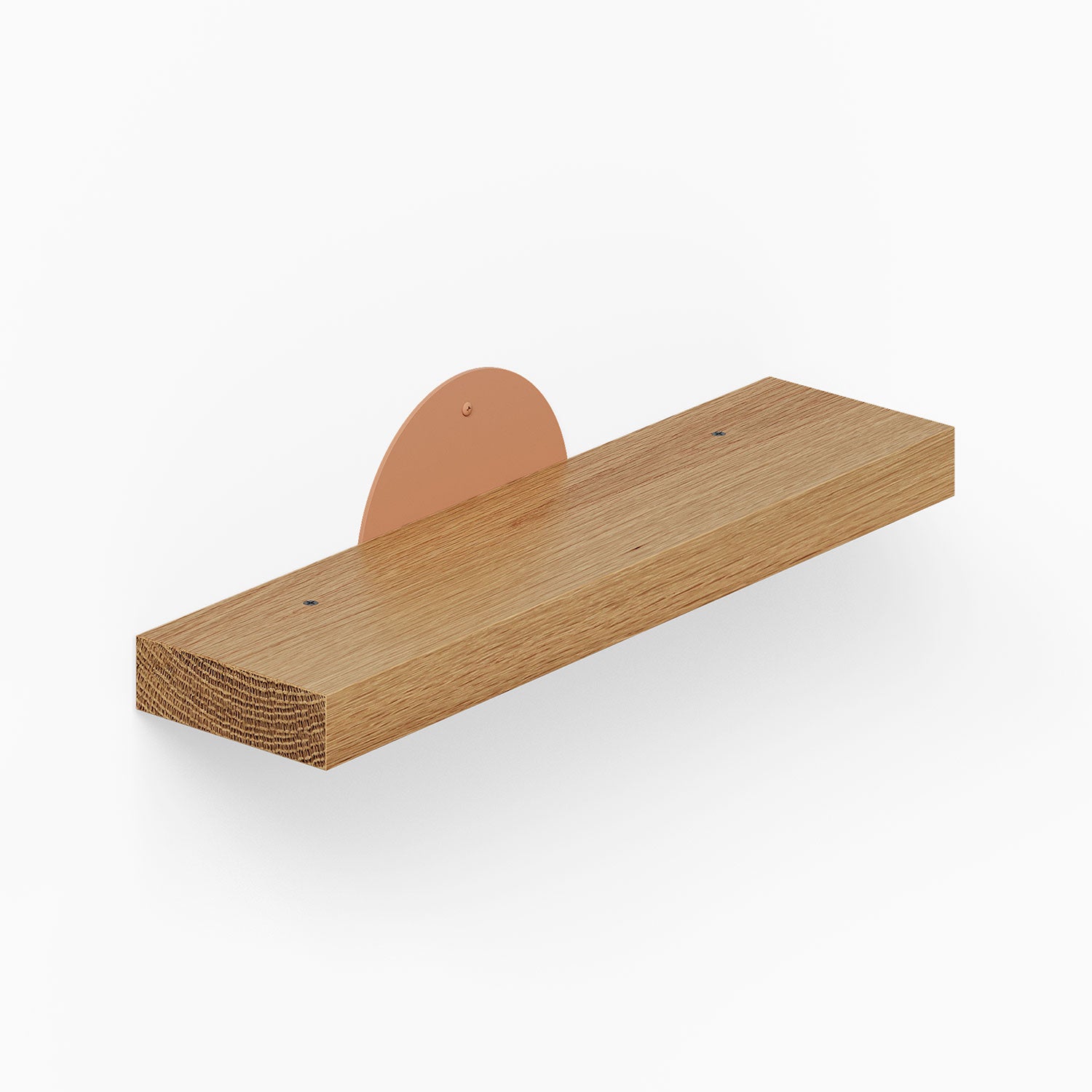 Shortie Deux Wall Shelf features a minimalist solid hardwood design with a clay-colored steel bracket, perfect for stylish wall display and organization.