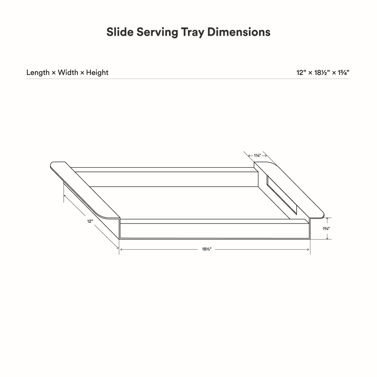 Slide Serving Tray technical line drawing showing the tray shape raised sides and recessed center