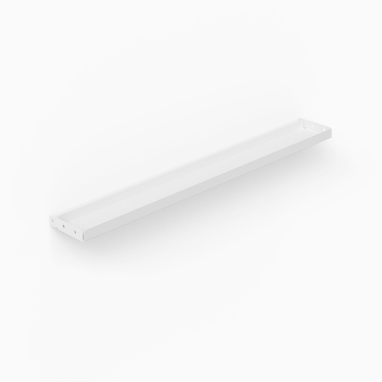 White minimalist steel tray designed for wall shelves, crafted to maximize space organization, named Studly Wall Storage System Steel Tray.