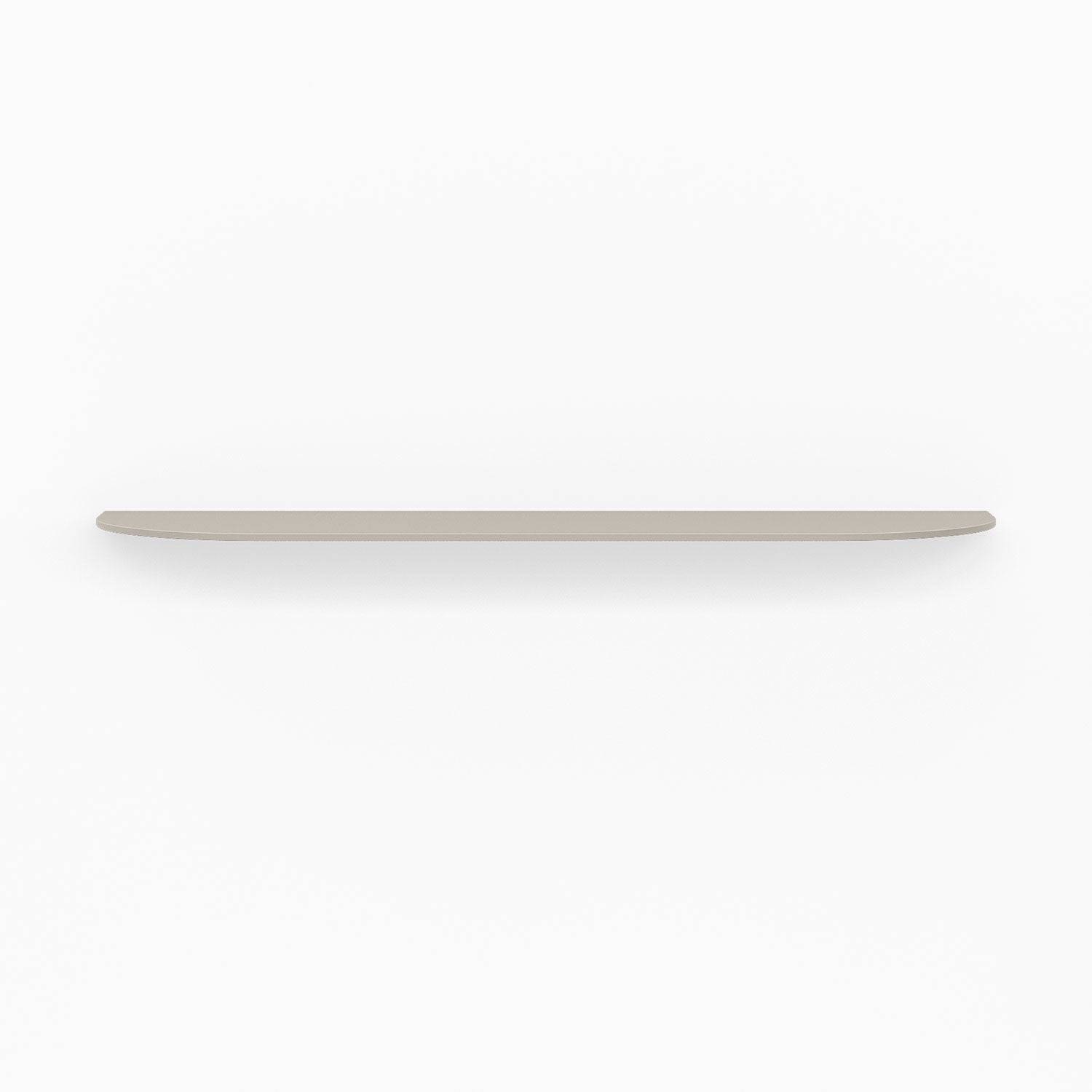 Light beige floating shelf with rounded edges mounted on a white wall casting a soft shadow beneath