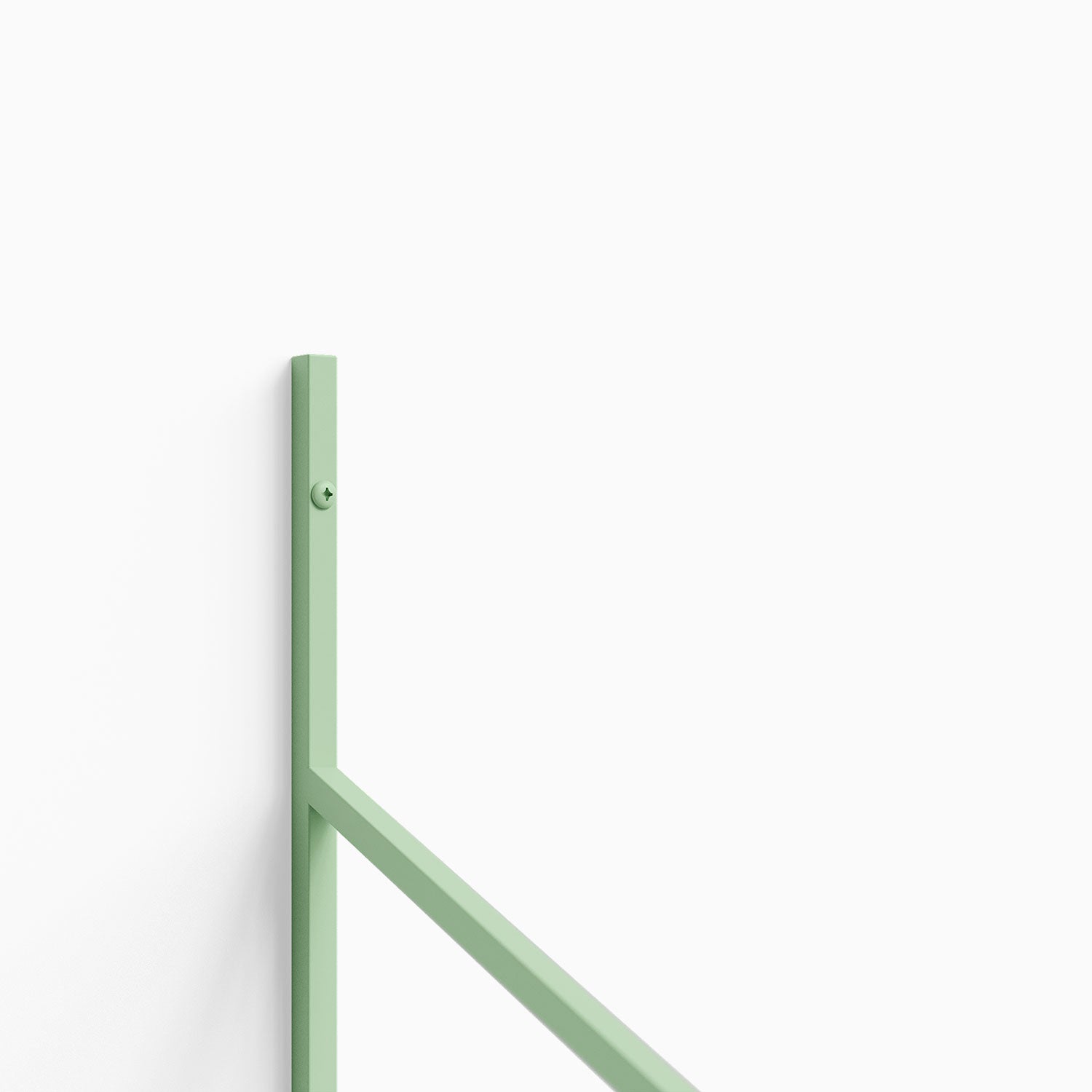 Verne 4 Tiered Shelf Bracket in soft green steel for minimalist metal floating shelf hardware and wall display ledges