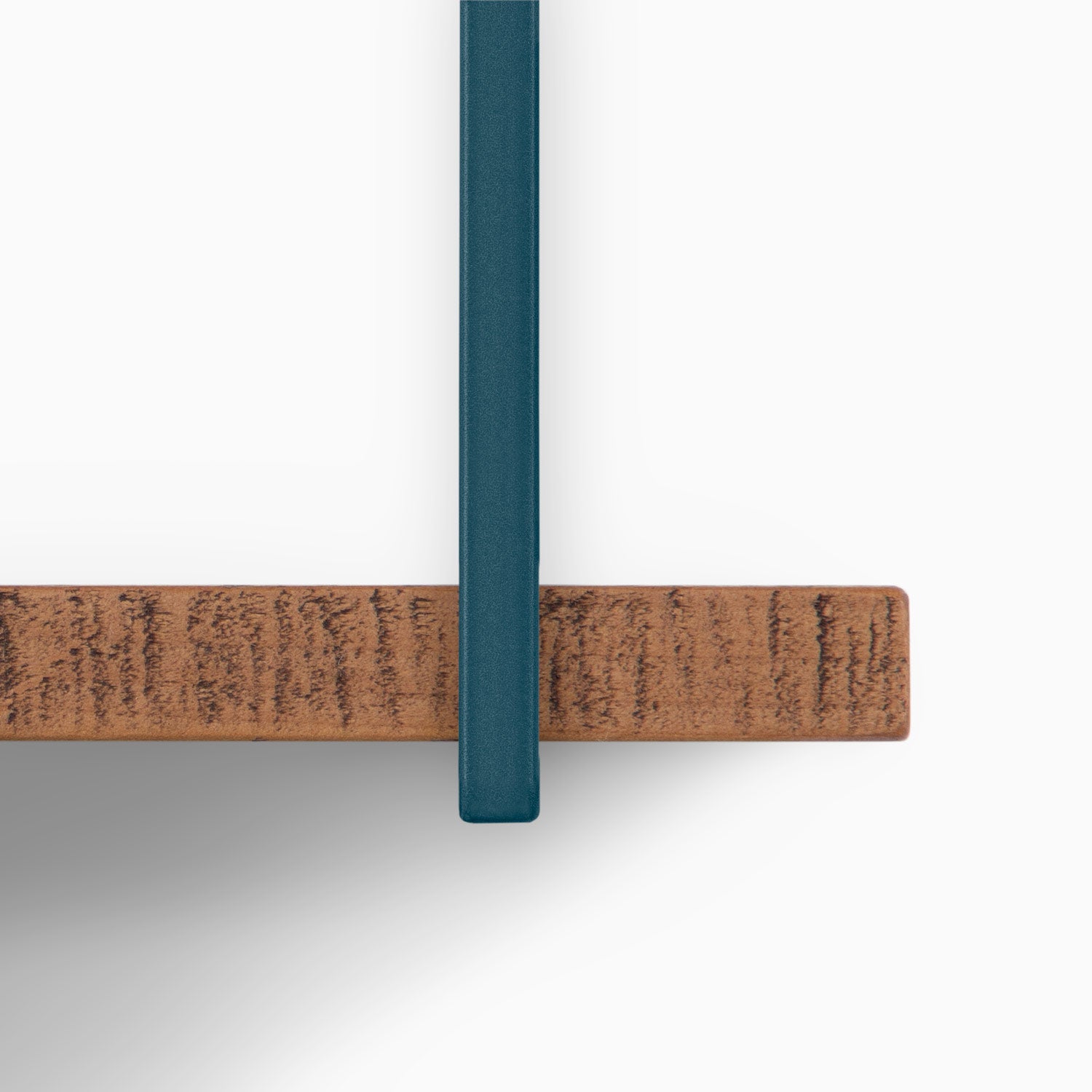 Close-up top view of the Lloyd Nutmeg Rustic 2 Tiered Shelf showing metal bracket and wood grain finish with minimalist design