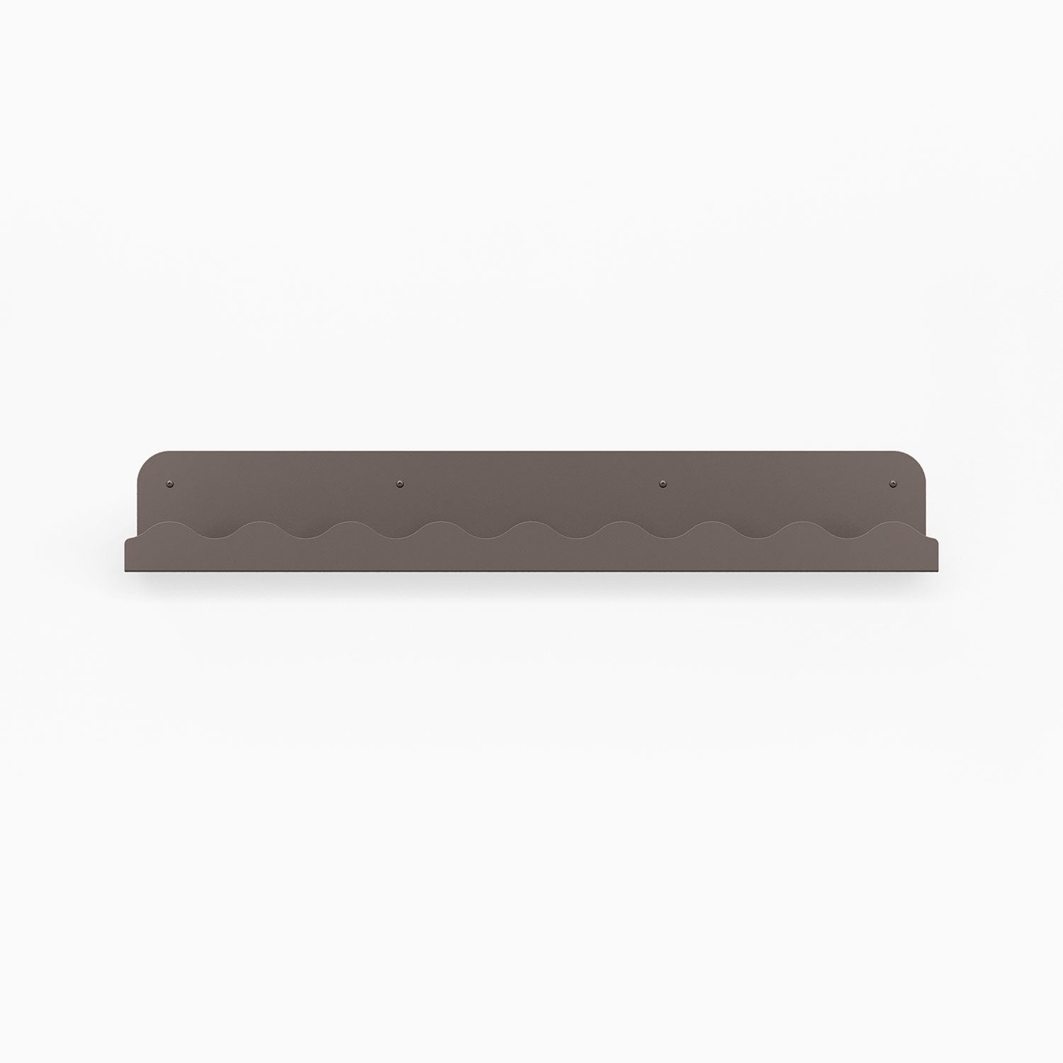 Mini Wave Picture Ledge in rust-resistant arsenic steel with minimalist wave design for versatile wall shelf display and organization