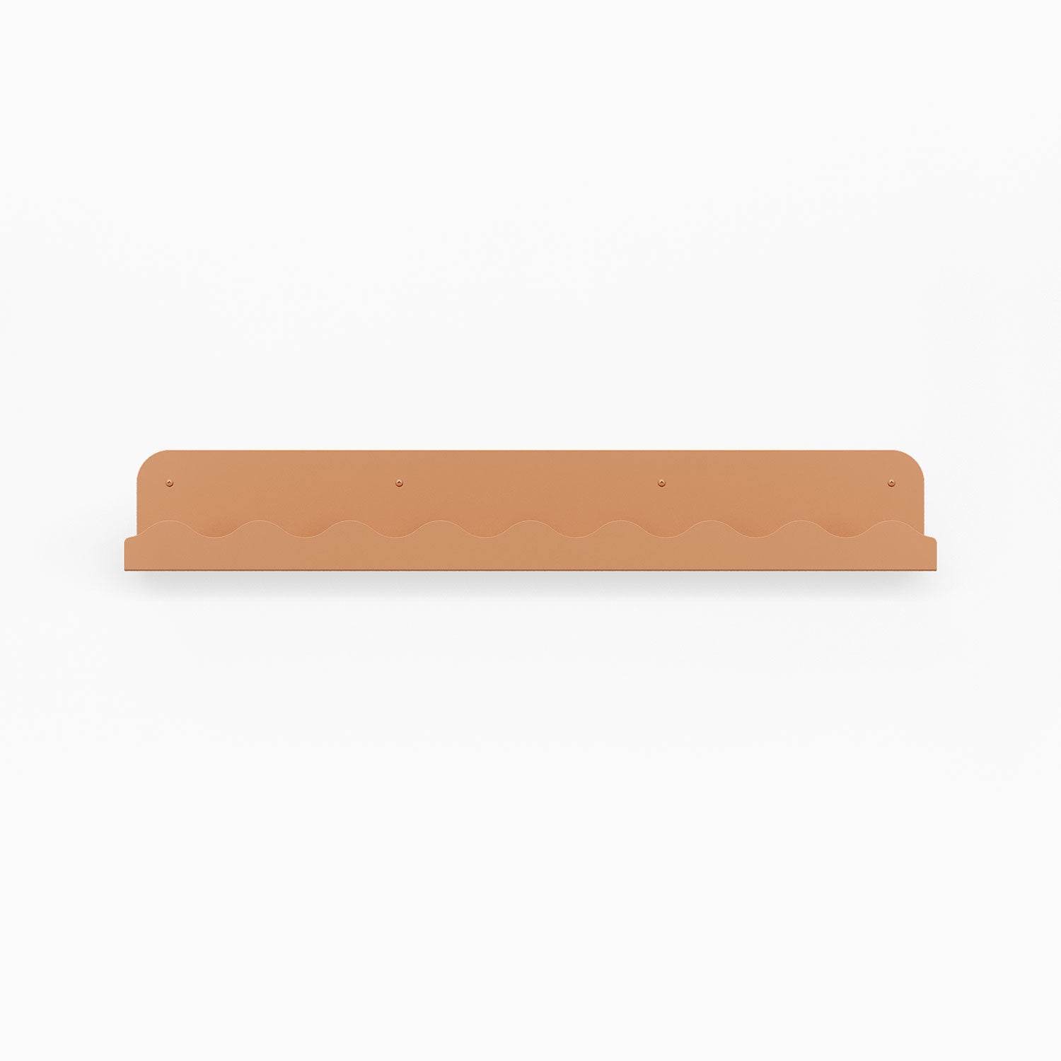 Mini Wave Picture Ledge in clay steel with subtle wave pattern for minimalist wall shelf and display organization solutions