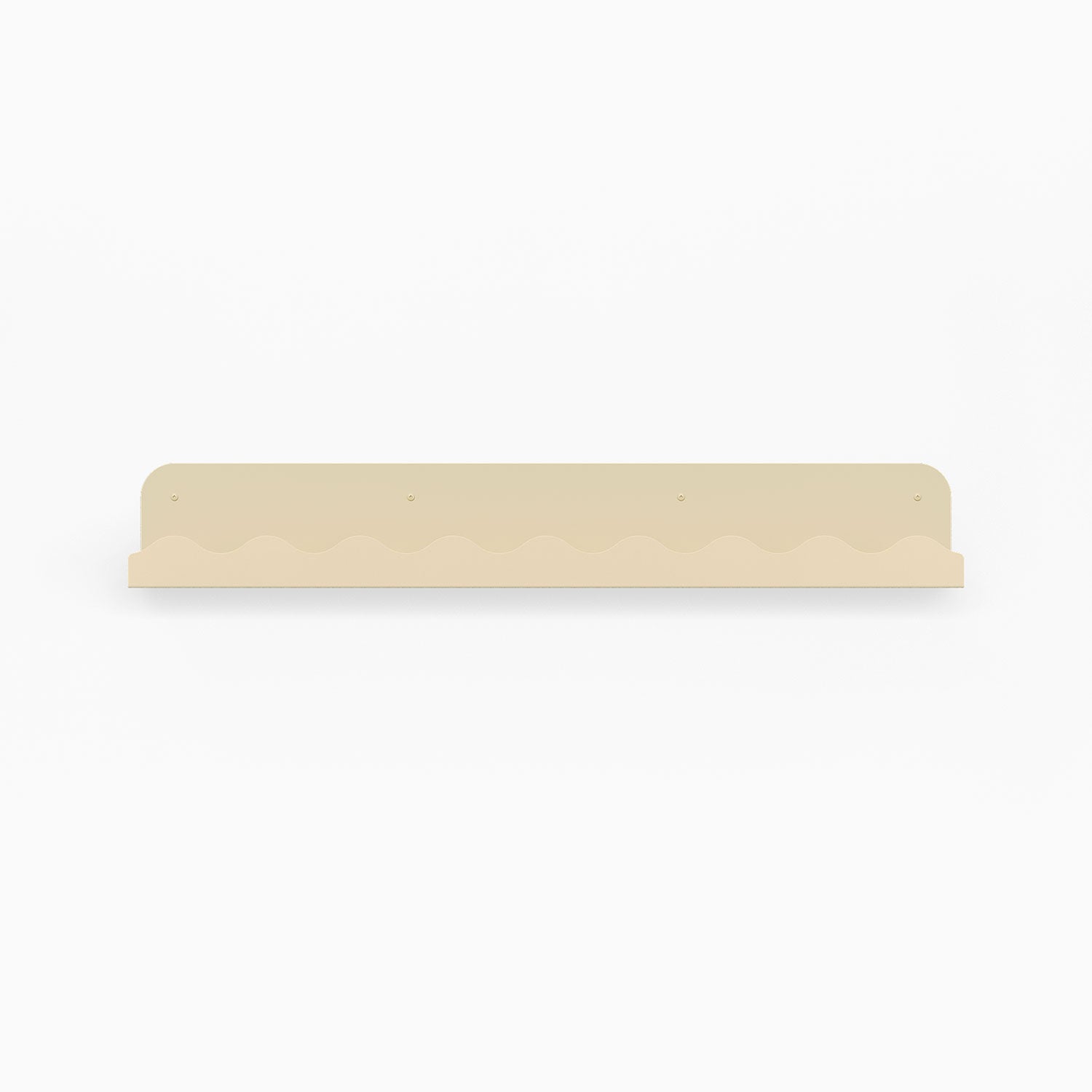 Mini Wave Picture Ledge in dune steel with compact wave pattern for minimalist floating shelf and wall display organization