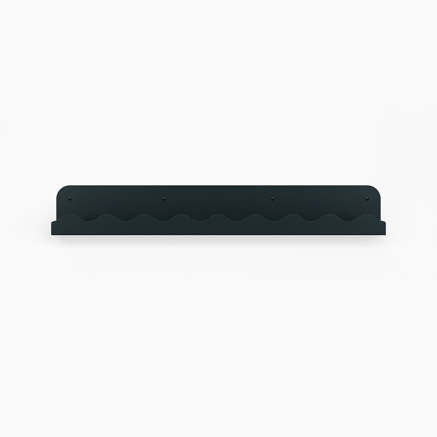 Mini Wave Picture Ledge in dark steel with subtle wave pattern for modern floating shelf and wall display organization