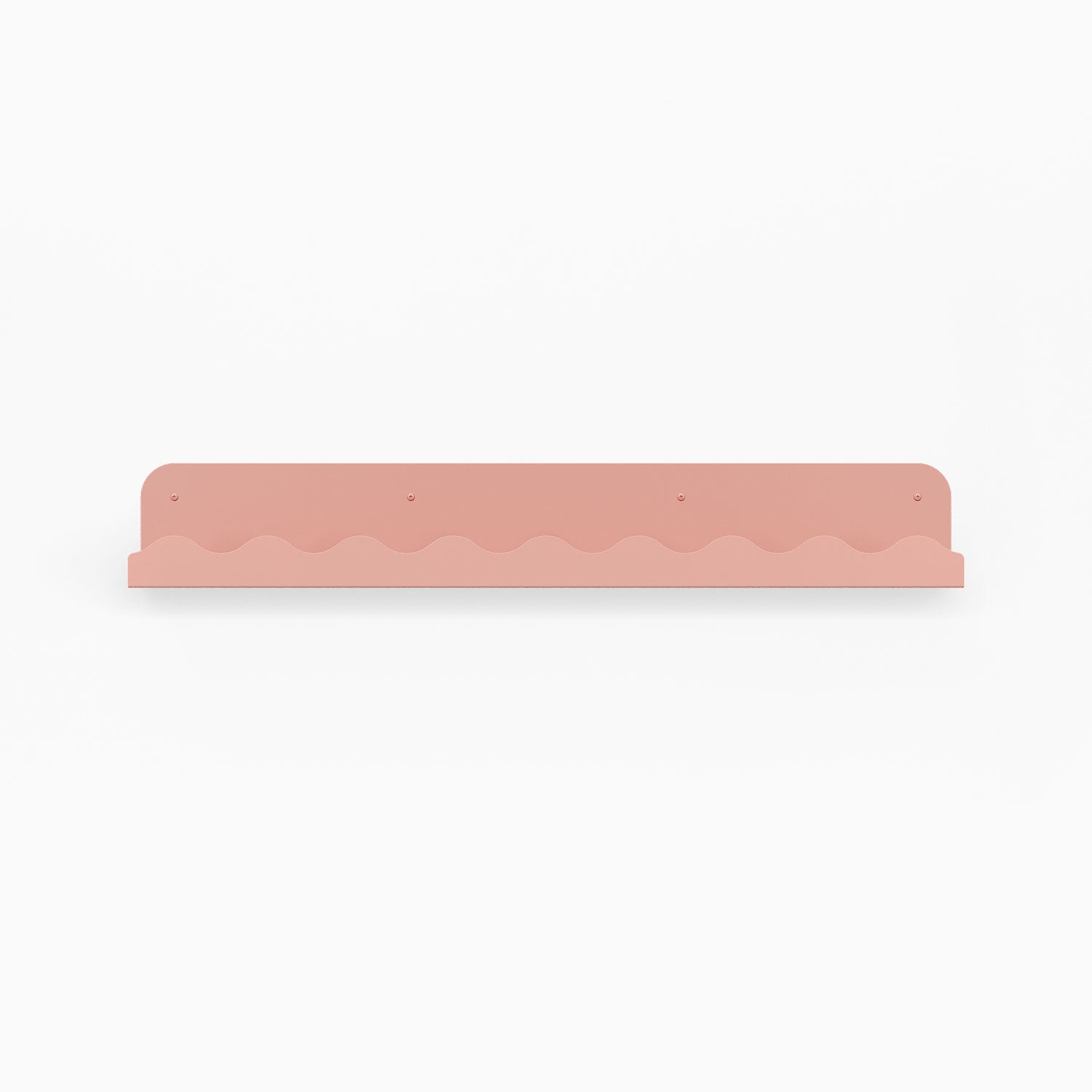 Mini Wave Picture Ledge in soft pink steel with wave pattern for stylish floating shelf and display organization solutions