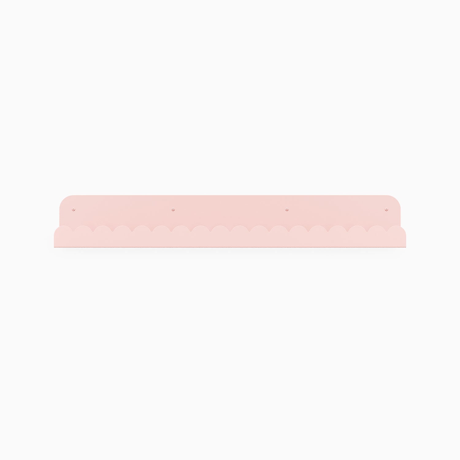 Mini Wave Picture Ledge in soft pink steel with gentle wave design for elegant floating shelf and wall display organization
