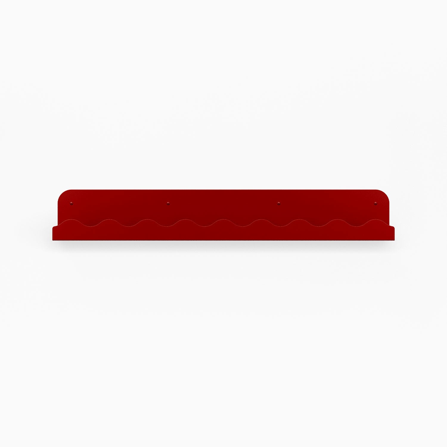 Mini Wave Picture Ledge in deep red steel with wave pattern for functional floating shelf and wall display organization