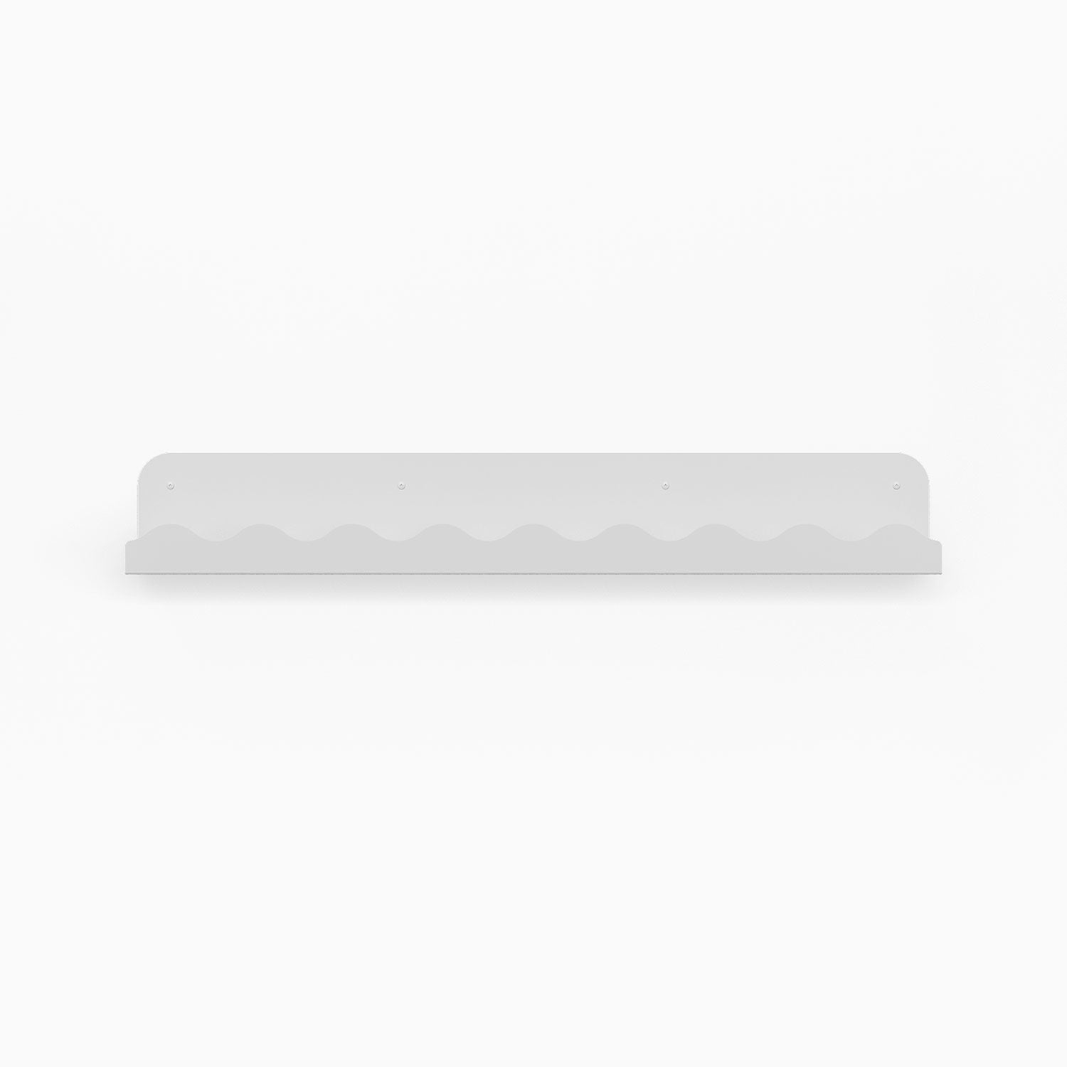 Mini Wave Picture Ledge in white matte steel with mini wave pattern for sleek floating shelf wall display and organization