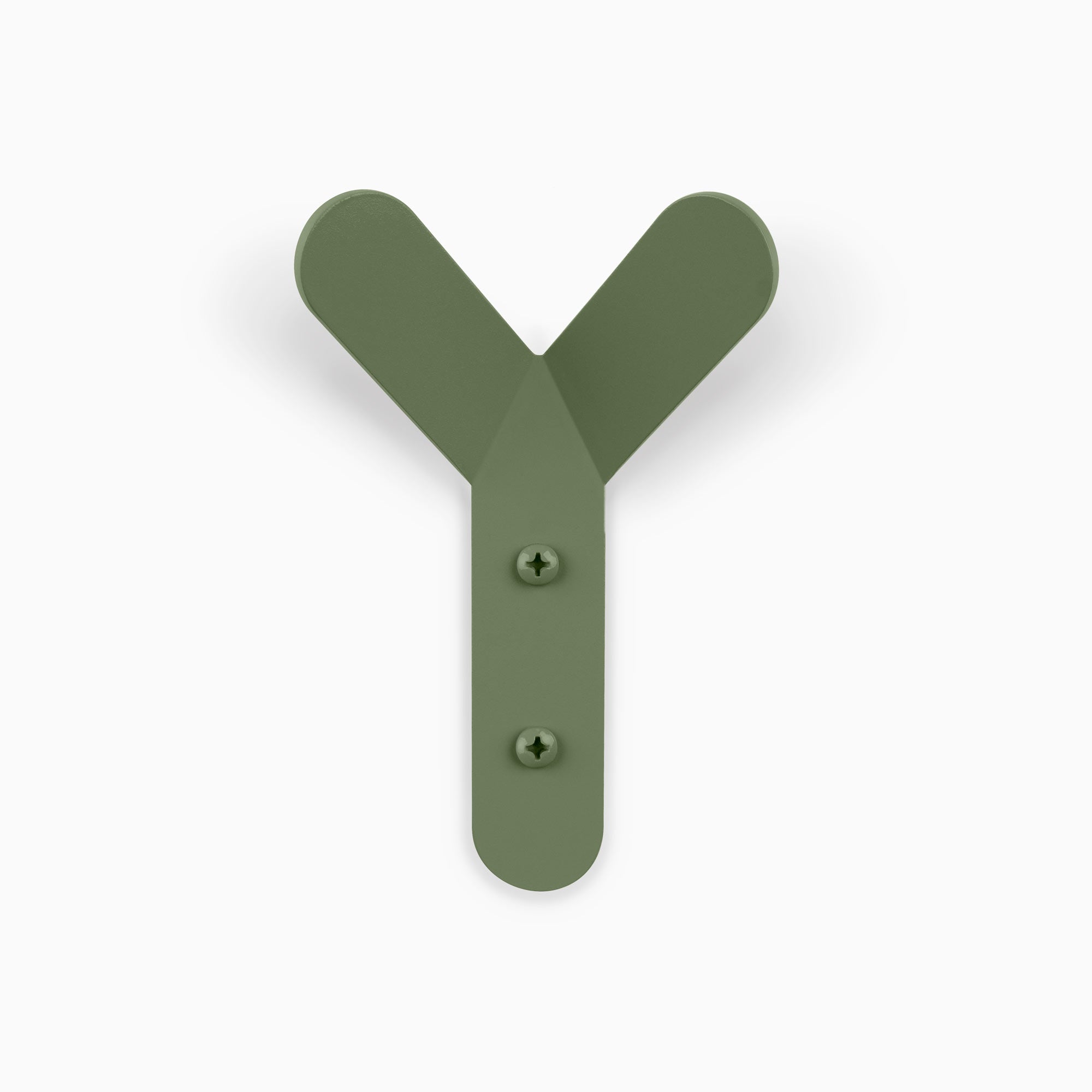 Why Not Wall Hook in muted army green steel with minimalist Y-shaped design for durable wall hooks by Shelfology