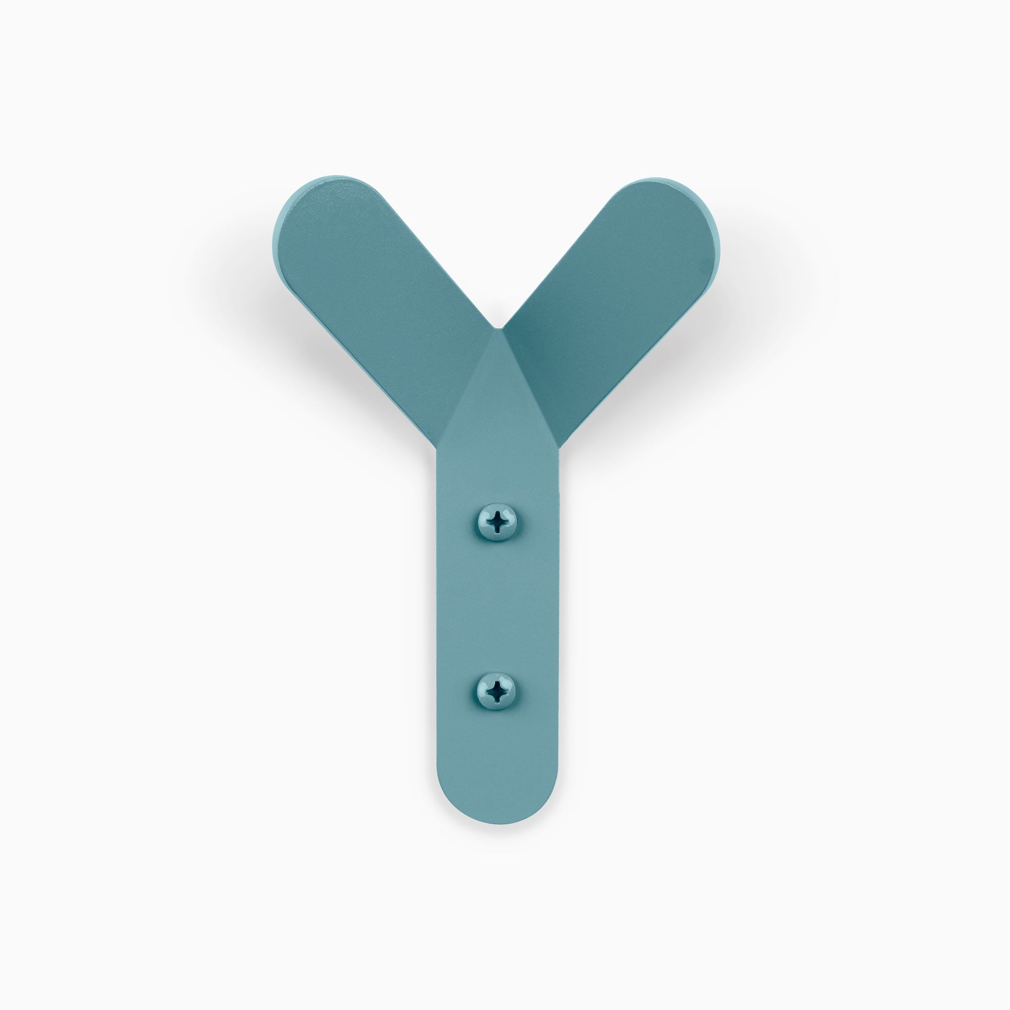 Why Not Wall Hook in steely blue steel with a minimalist Y shape for functional wall hooks by Shelfology