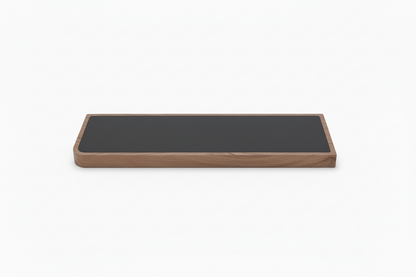 Clearance — Aksel RADius Walnut Shelf — 28" length x 8" depth x 1.75" thick with walnut frame and dark inlay surface
