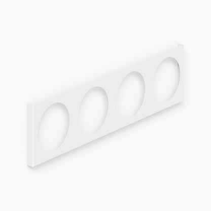 A minimalist white A-Side Vinyl Record Display designed to hold four records, showcasing a functional and American-made wall organization solution.