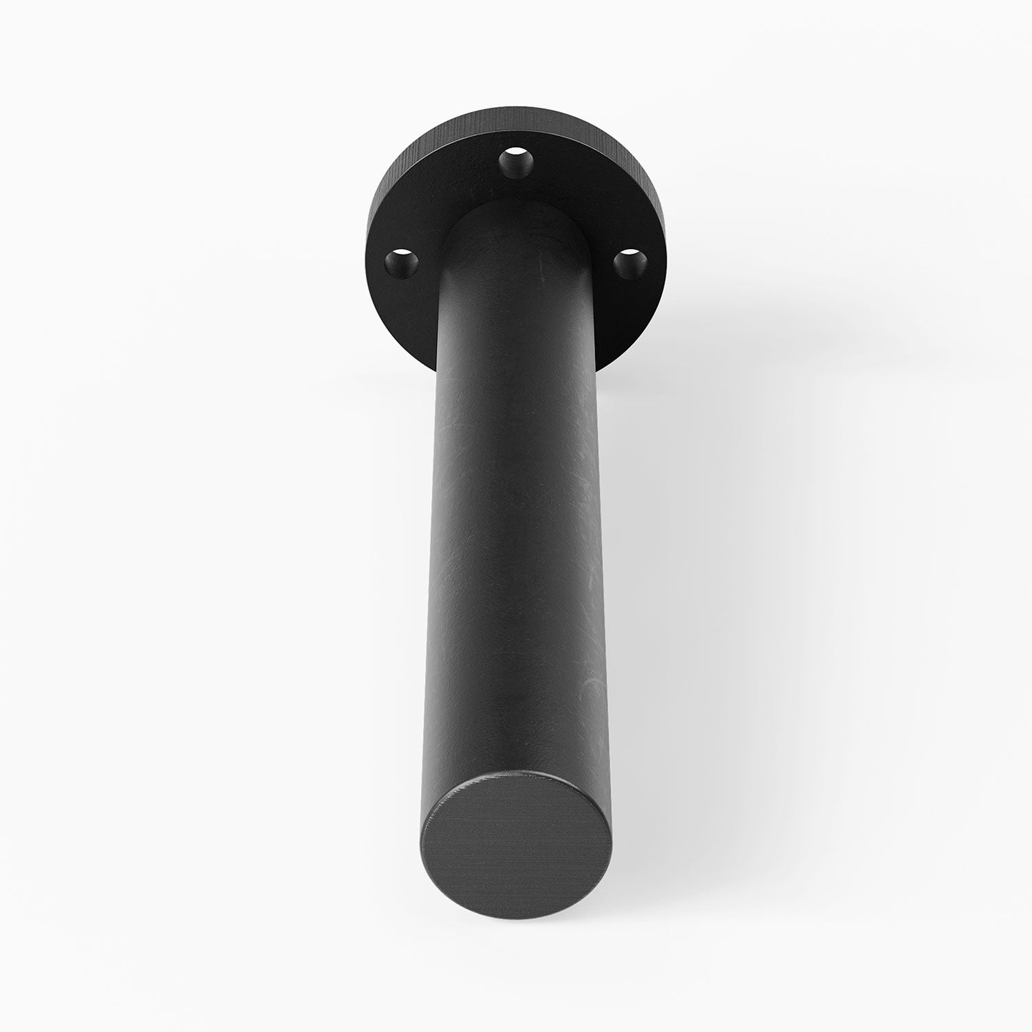 Aksel HD Single Rod Floating Shelf Bracket in matte black solid steel, engineered for minimalist, heavy-duty support of floating shelves and display ledges.