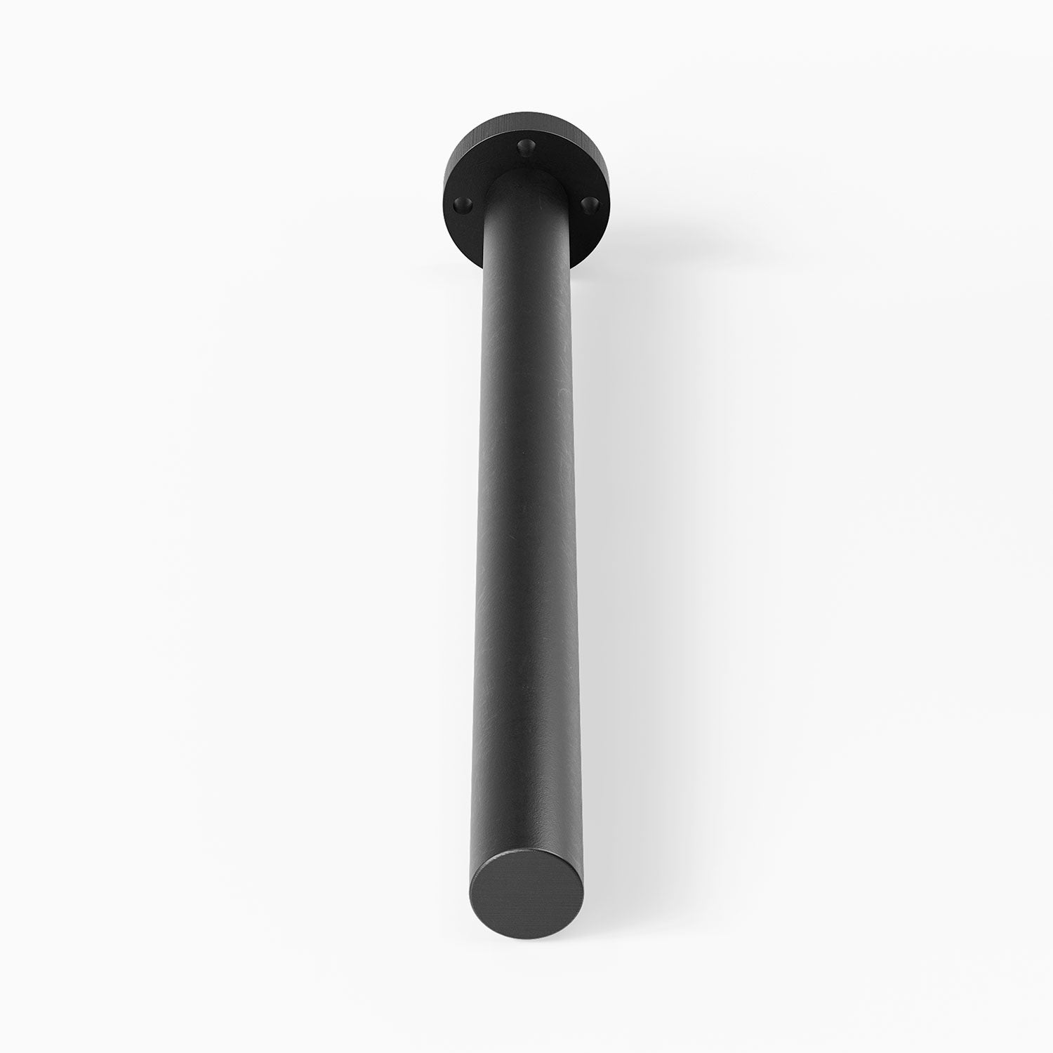 Aksel XD Single Rod Floating Shelf Bracket in matte black steel, designed for secure, minimalist support of mega deep floating shelves and display ledges.