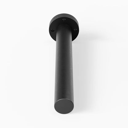 Aksel XD Single Rod Floating Shelf Bracket in matte black steel, designed for ultra-strong, minimalist support of mega deep custom floating shelves and display ledges.