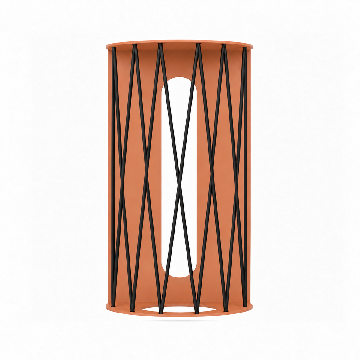 Ball Hog Basketball Shelf in orange and black with an open cylindrical design for basketball storage and display