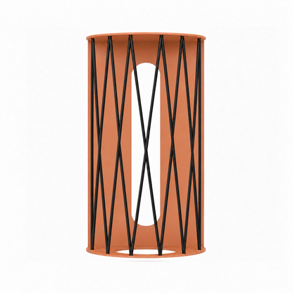 Ball Hog Basketball Shelf in orange and black with an open cylindrical design for basketball storage and display