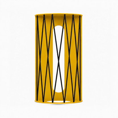 Ball Hog Basketball Shelf in yellow metal with black geometric supports for stylish basketball display and wall organization